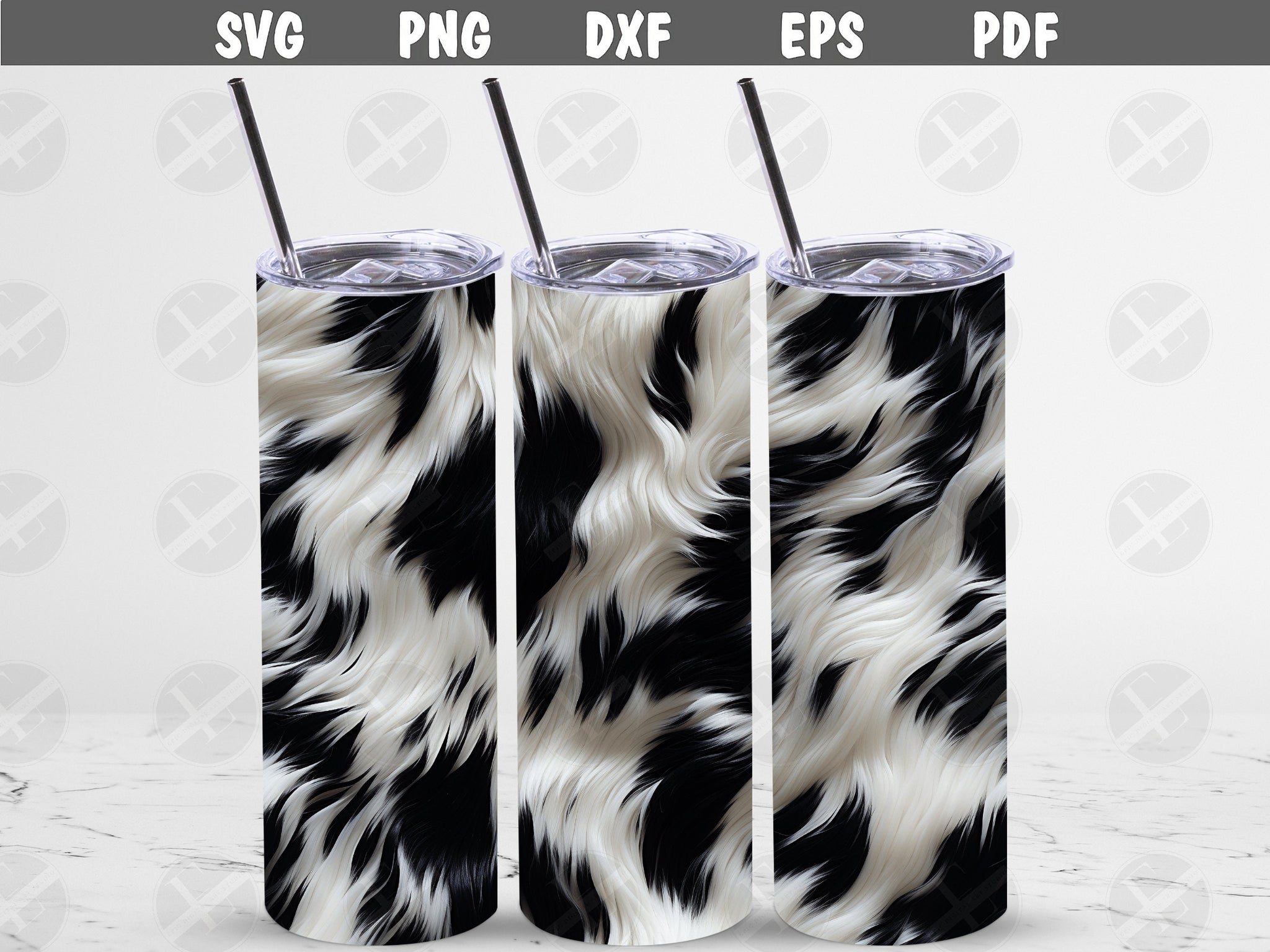 3D Tumbler Wraps - 3D Cow Print Skinny Tumbler Wrap Design - Ideal Tumbler Sublimation Designs Straight & Tapered - Instant Download