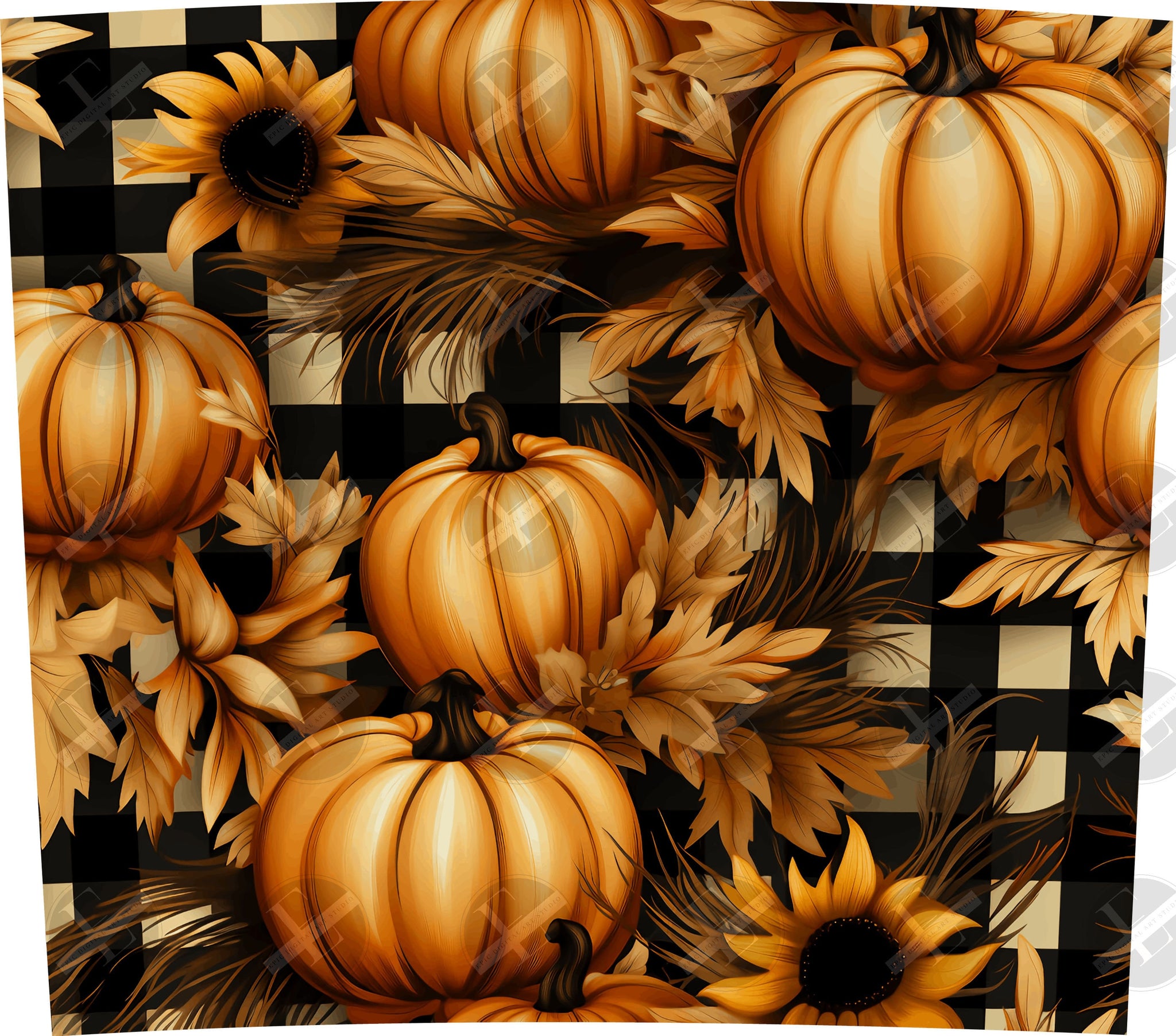 3D Plaid Autumn Pumpkins Tumbler Wrap Design - 3D Tumbler Wraps - Ideal Tumbler Sublimation Designs Straight & Tapered - Instant Download