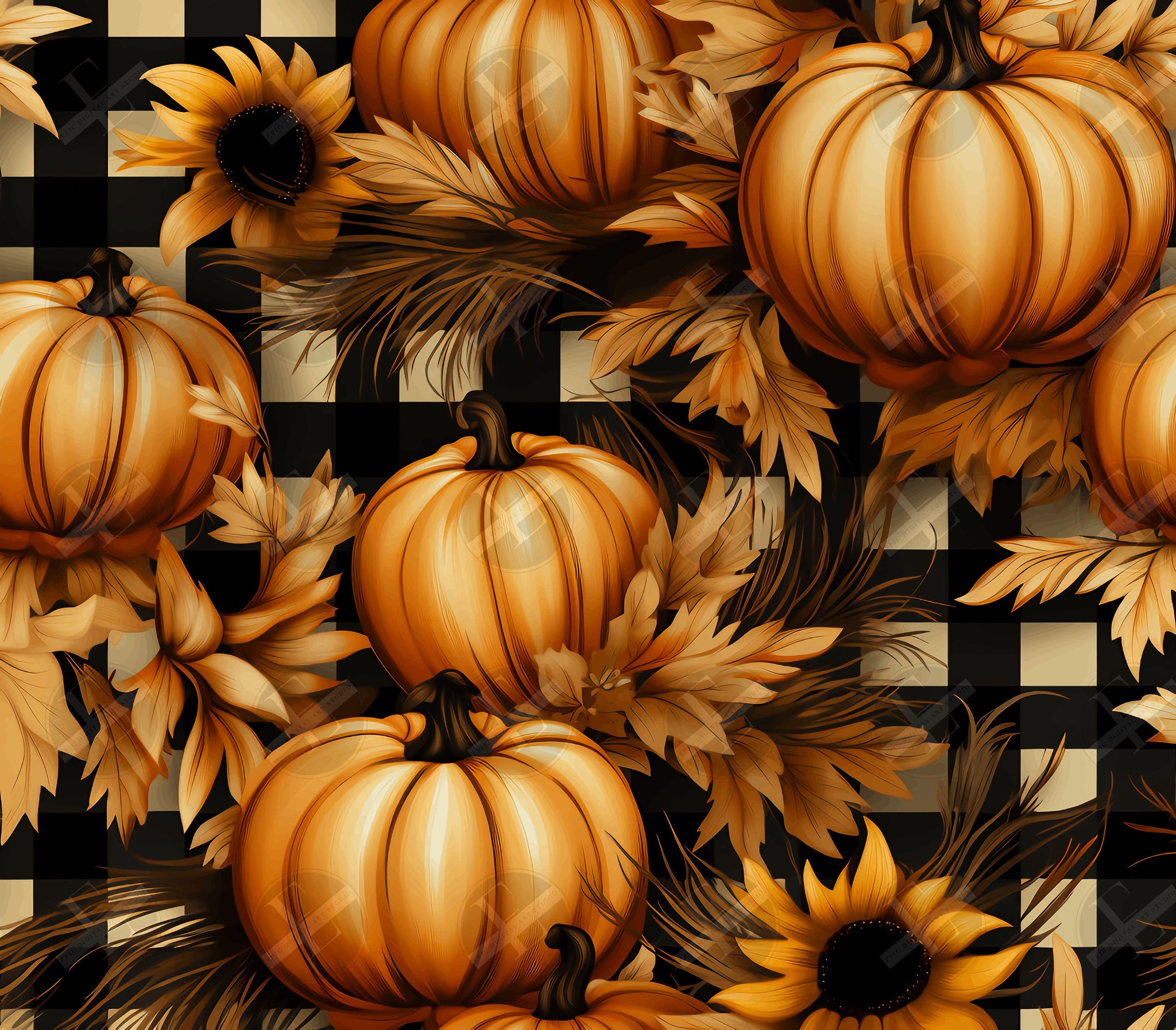 3D Plaid Autumn Pumpkins Tumbler Wrap Design - 3D Tumbler Wraps - Ideal Tumbler Sublimation Designs Straight & Tapered - Instant Download