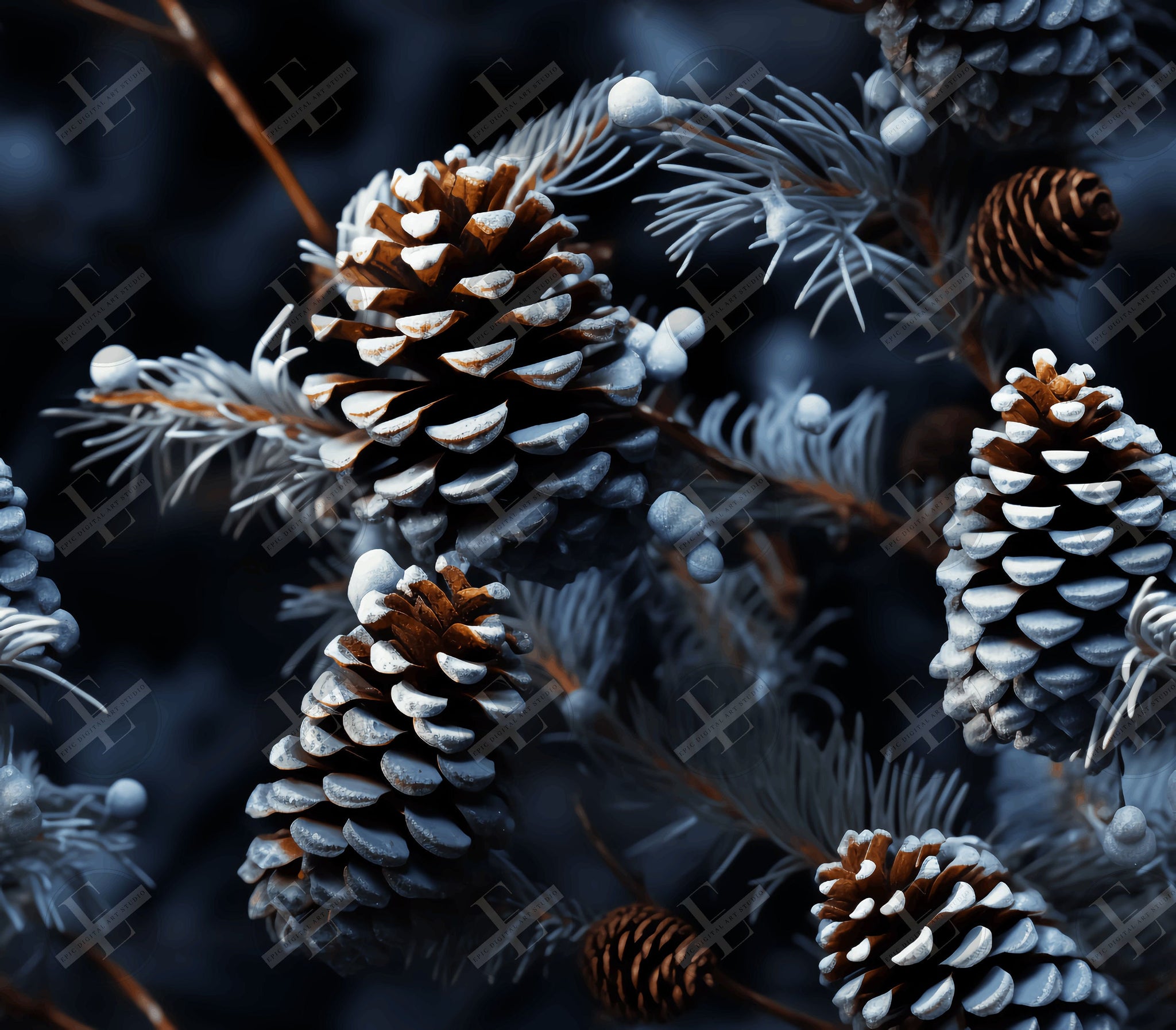 3D Frosted Pine Cones Skinny Tumbler Design - Christmas Tumbler Wraps - Tumbler Sublimation Designs Straight & Tapered - Instant Download