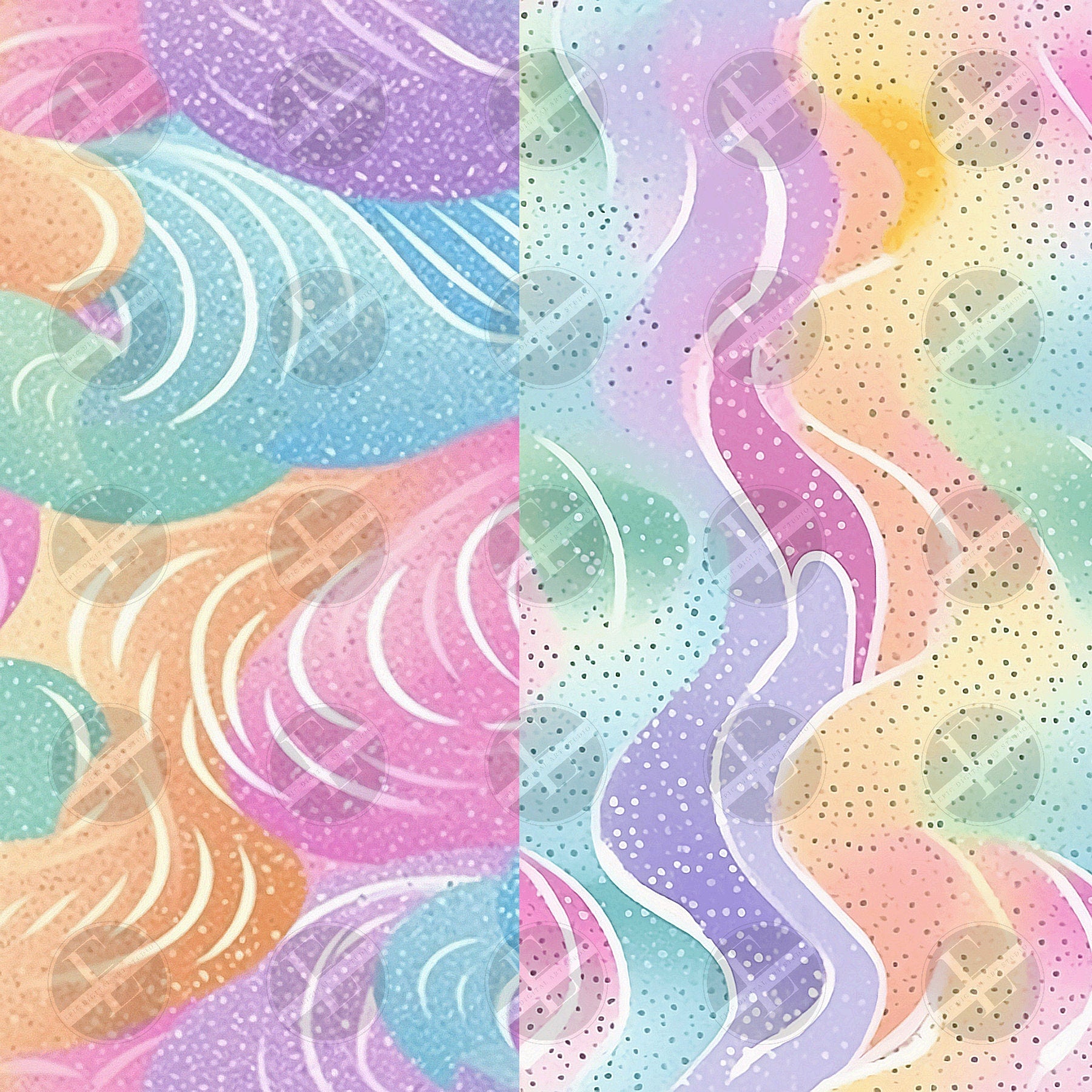 Boho Rainbow Swirl Seamless Patterns Digital Download PNG - Bundle of 18 - Pastel Dotted Watercolor Patterns - Commercial & Personal Use