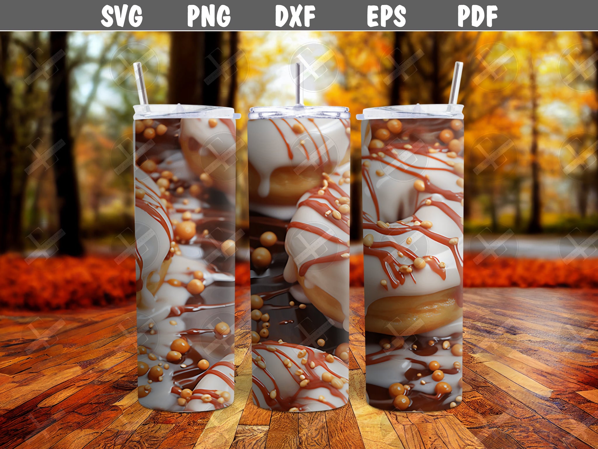 3D Tumbler Wraps - 3D Drippy Cinnamon Donuts Skinny Tumbler Wrap Design - Tumbler Sublimation Designs Straight & Tapered - Instant Download