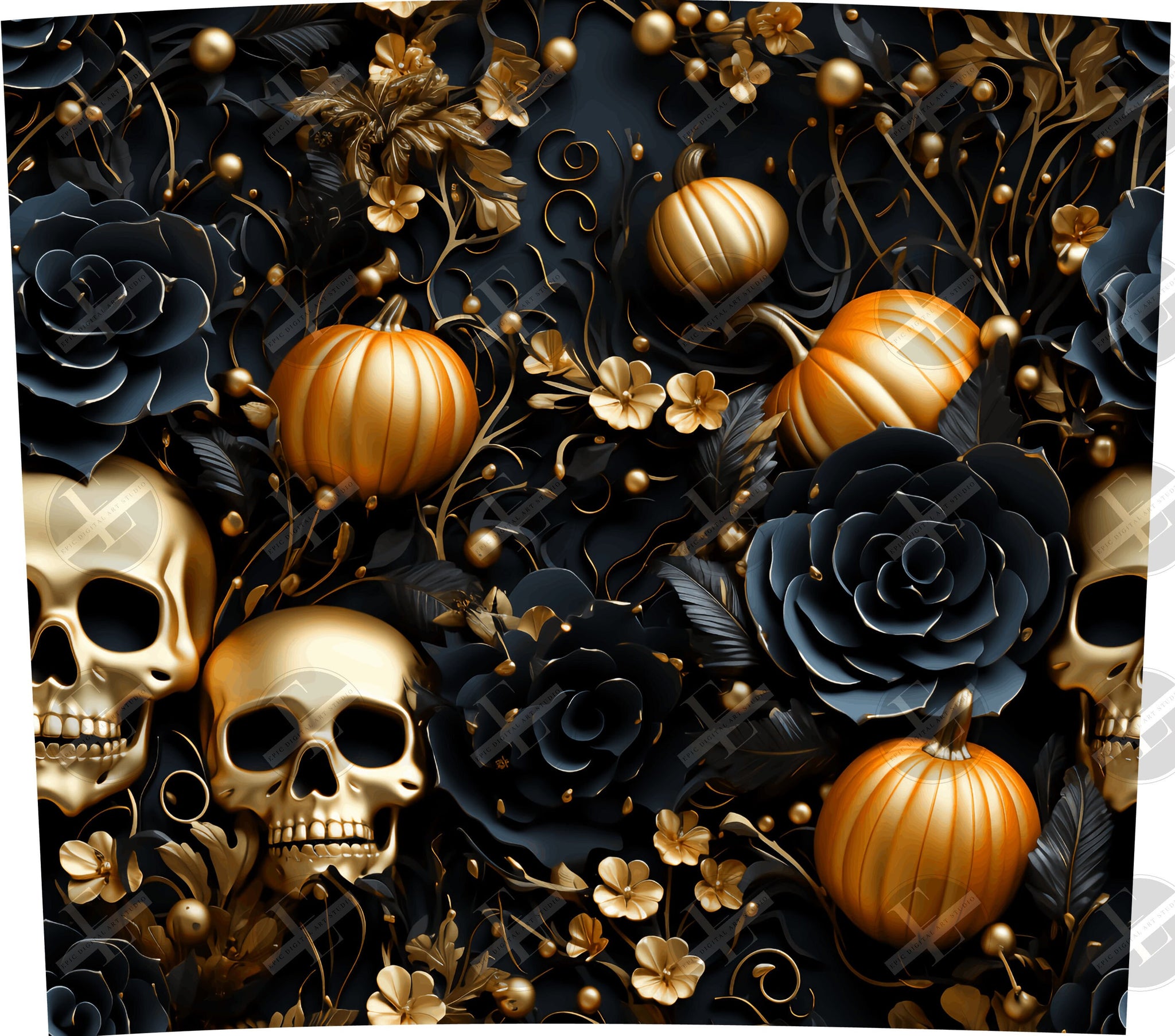 3D Halloween Gold Skinny Tumbler Wrap Design - 3D Tumbler Wraps - Ideal Tumbler Sublimation Designs Straight & Tapered - Instant Download