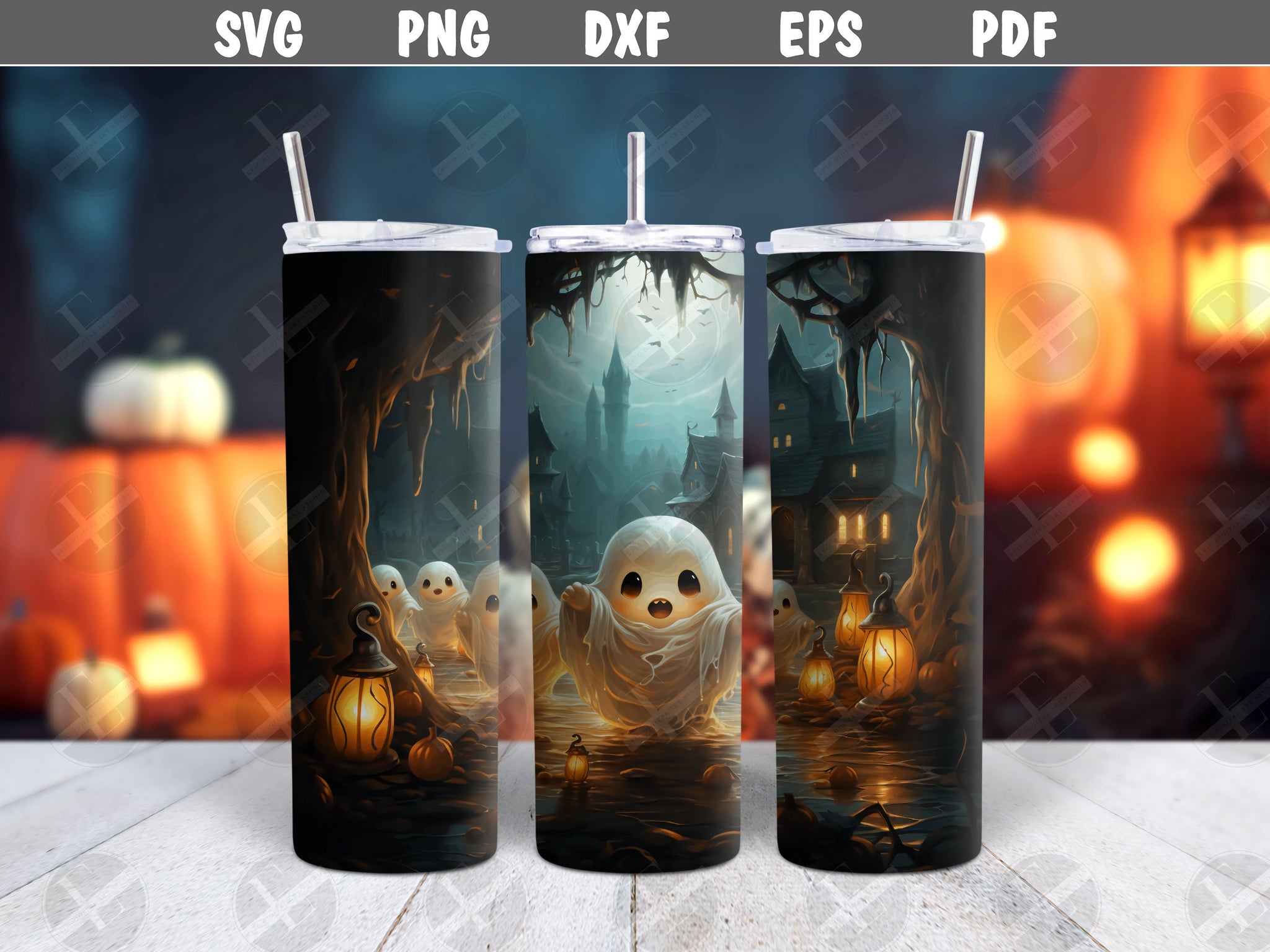 3D Halloween Cute BOO Ghost Tumbler Wrap - 3D Tumbler Wraps - Skinny Tumbler Wrap - Sublimation Design-Straight & Tapered - Instant Download