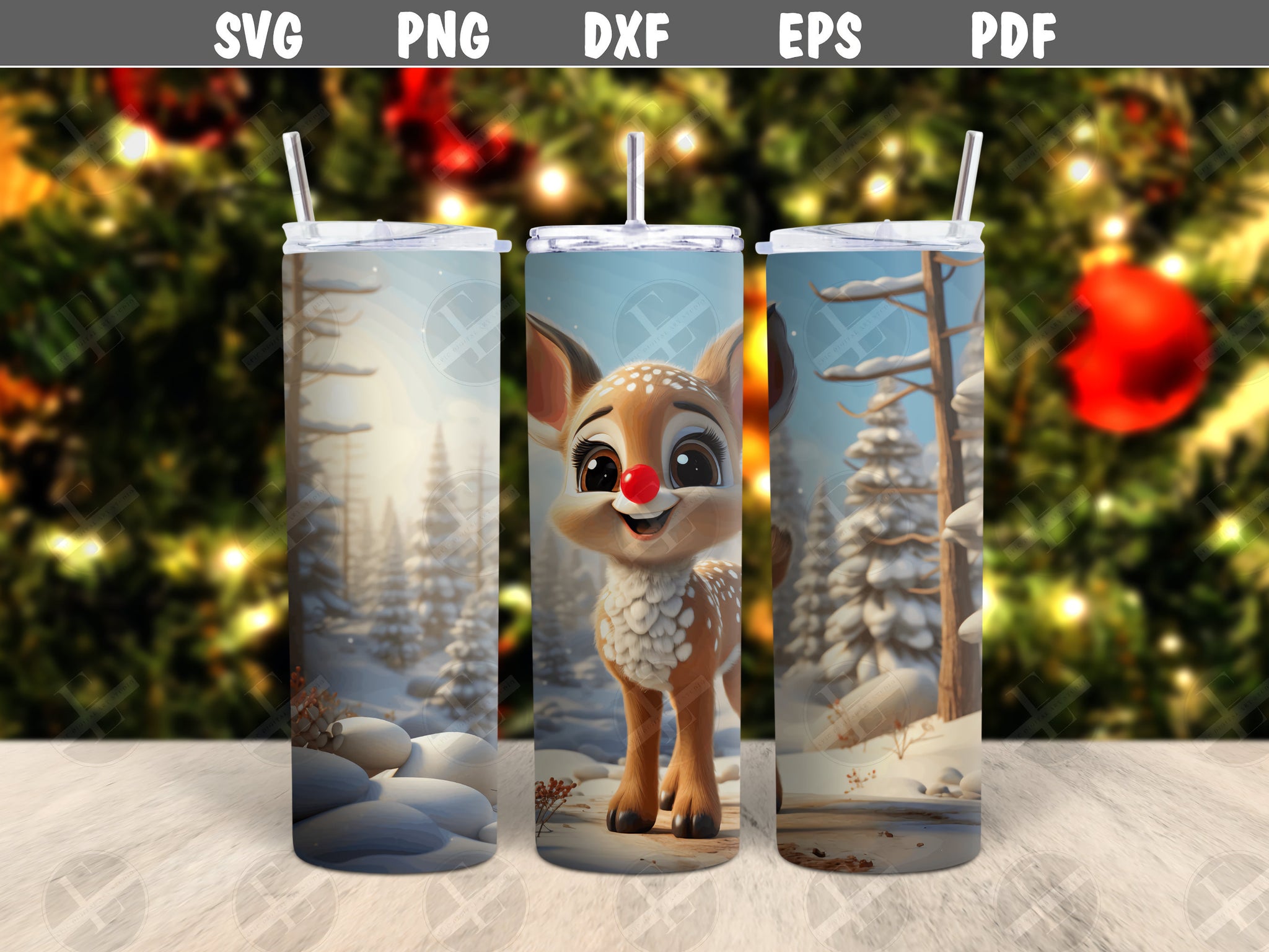 Rudolph Christmas Tumbler Wraps - 3D Tumbler Wraps - Skinny Tumbler Wrap Design - Sublimation Designs Straight & Tapered - Instant Download