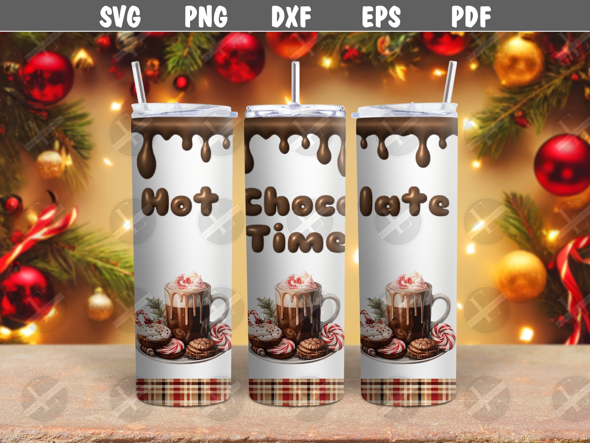 3D Inflated Text Tumbler Wraps - 3D Hot Chocolate Tumbler Wrap Design - Ideal Tumbler Sublimation Designs Straight Only - Instant Download