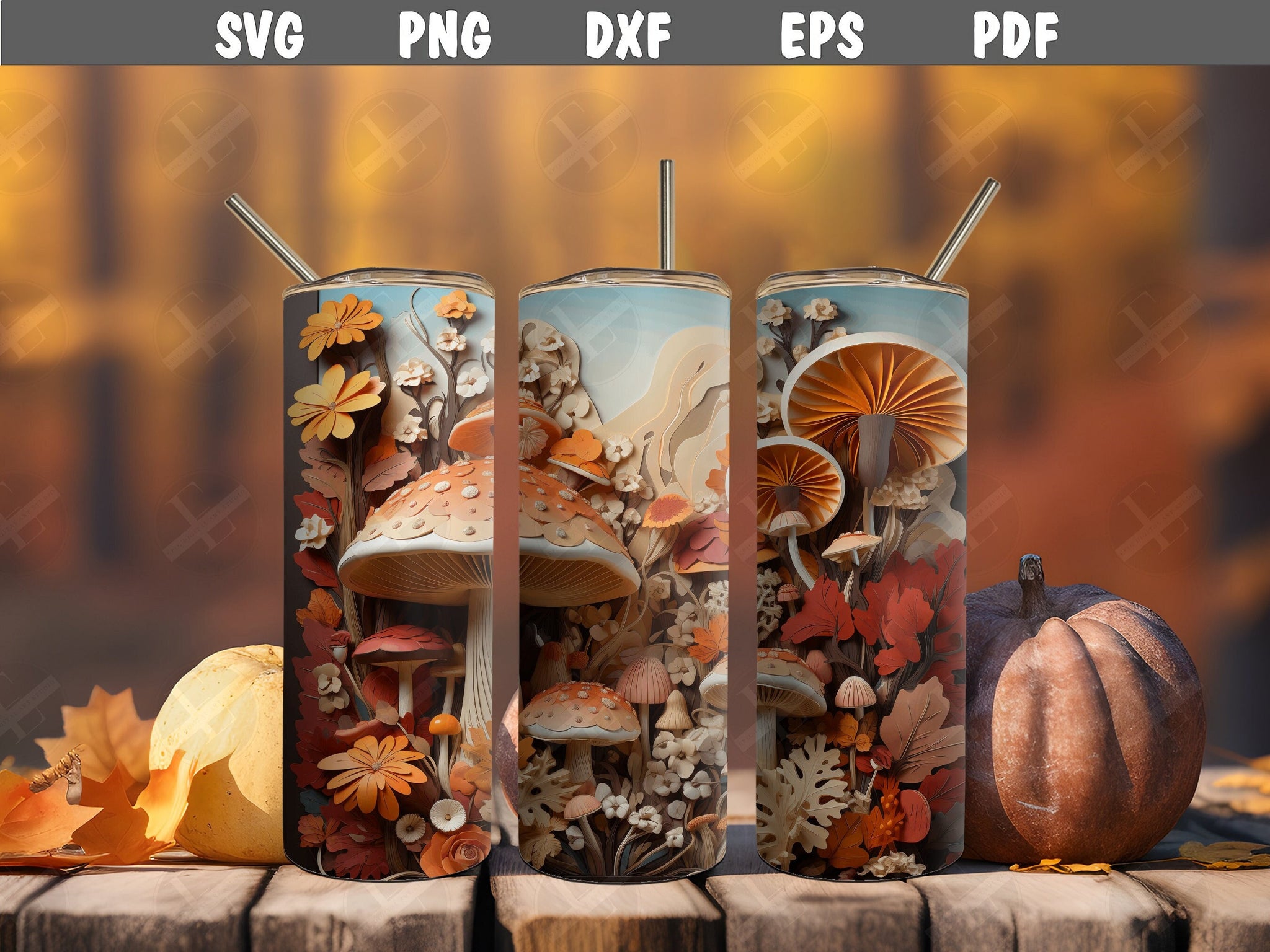 3D Autumn Tumbler Wraps - 3D Fall Scene Skinny Tumbler Wrap Design - Ideal Tumbler Sublimation Designs Straight & Tapered - Instant Download