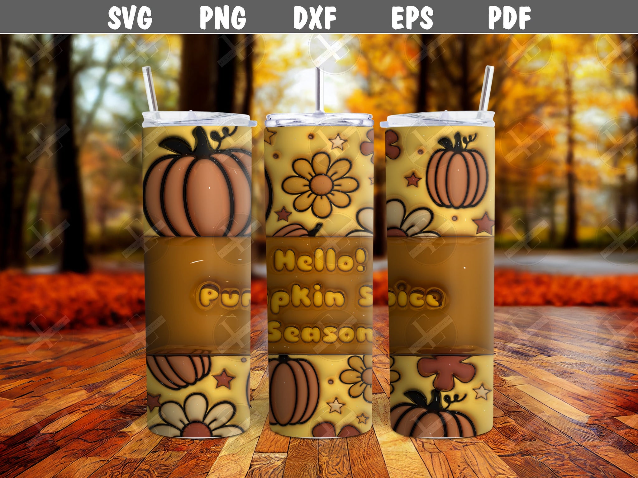 3D Inflated Puff Tumbler Wraps - 3D Fall Pumpkins Tumbler Wrap Design - Ideal Tumbler Sublimation Designs Straight Only - Instant Download