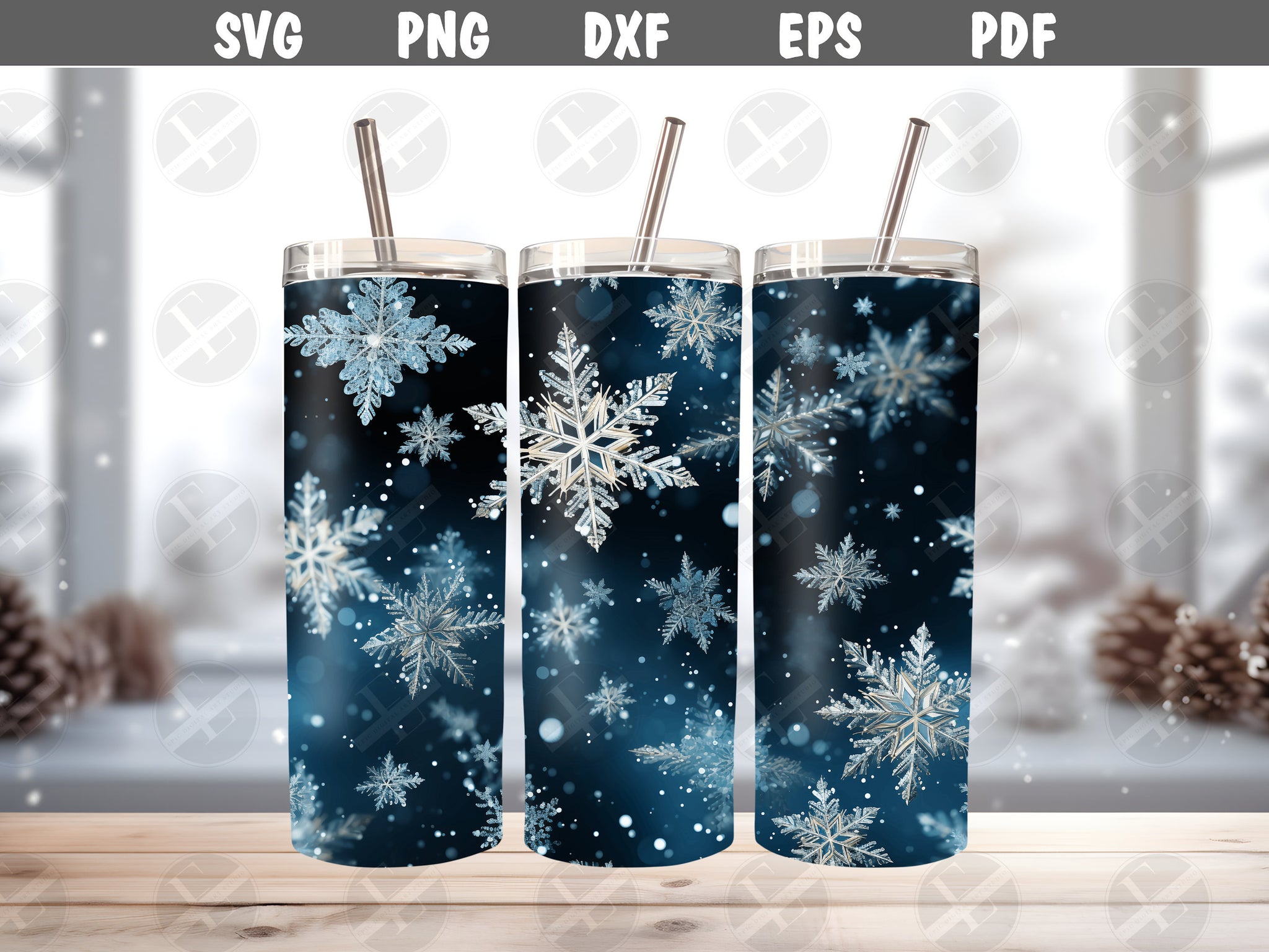 3d Tumbler Wraps - 3D Winter Christmas Snowflakes Skinny Tumbler Design - Tumbler Sublimation Designs Straight & Tapered - Instant Download