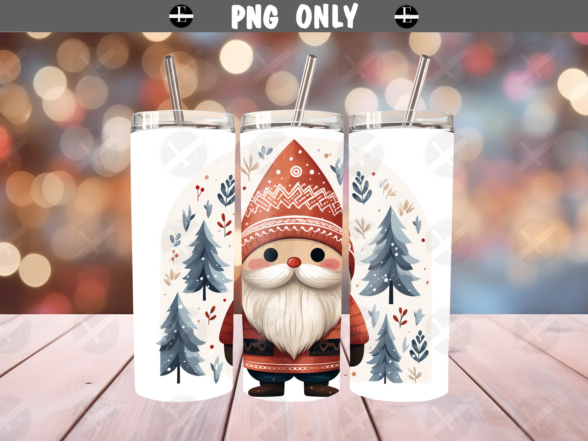 Nordic Christmas Gnome Tumbler Wraps - PNG Tumbler Wraps - Skinny Tumbler Wrap - Sublimation Designs Straight & Tapered - Instant Download