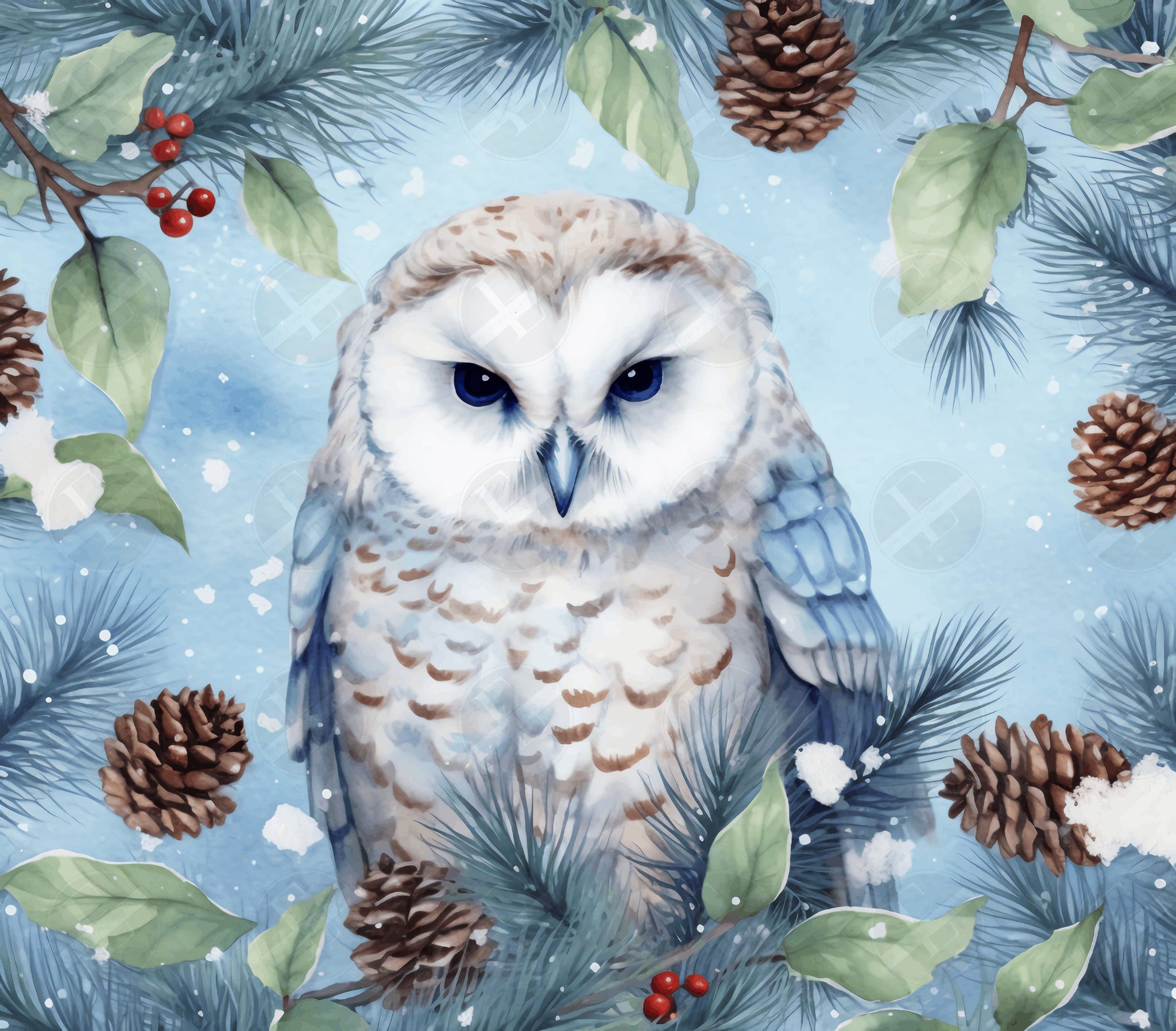 Christmas Tumbler Wraps - Winter Owl Skinny Tumbler Wrap Design - Ideal Tumbler Sublimation Designs Straight & Tapered - Instant Download