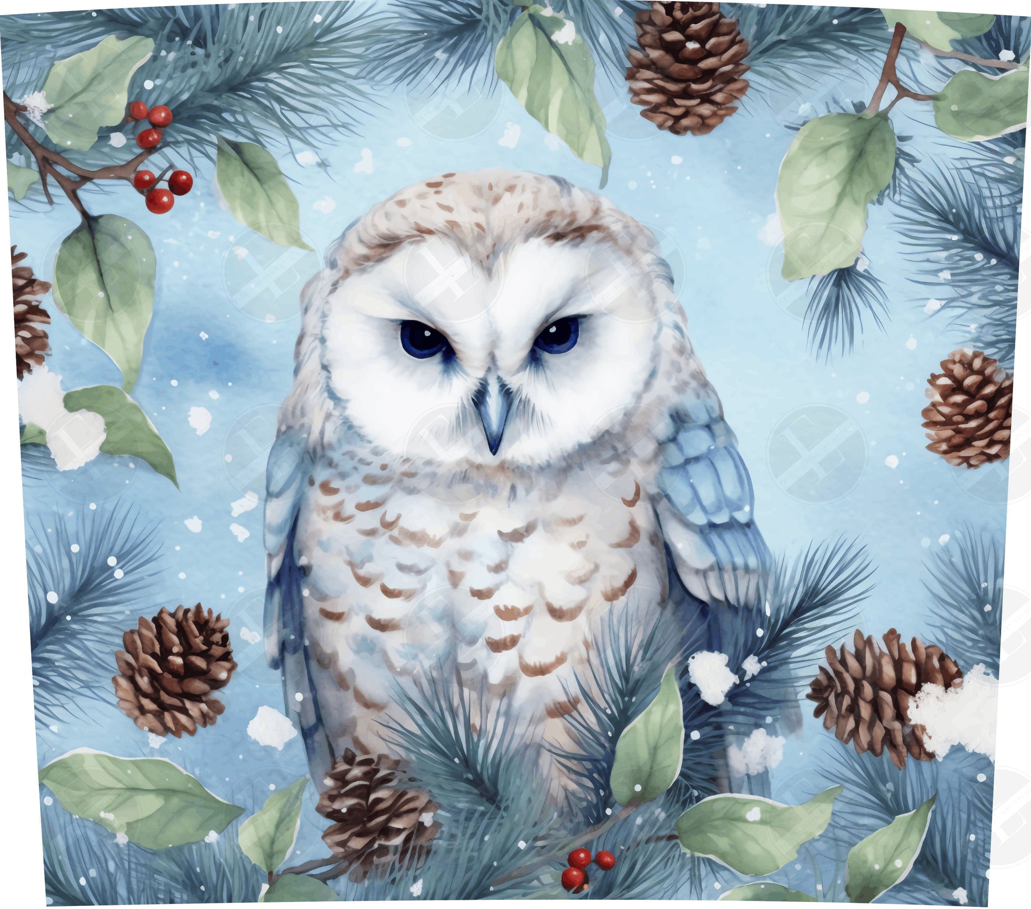 Christmas Tumbler Wraps - Winter Owl Skinny Tumbler Wrap Design - Ideal Tumbler Sublimation Designs Straight & Tapered - Instant Download