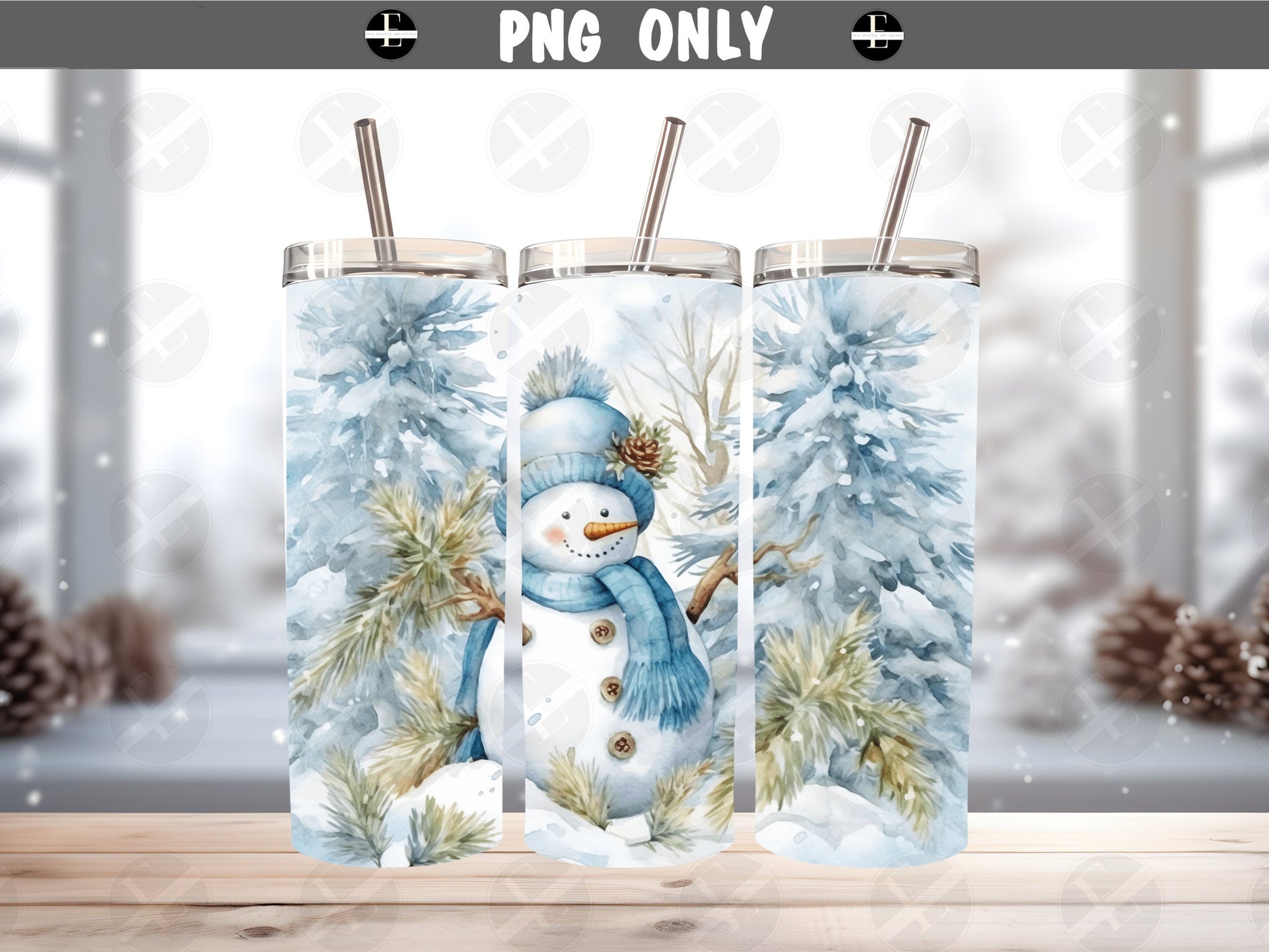 christmas tumbler wrap, snowman watercolor skinny tumbler sublimation wrap 20 oz