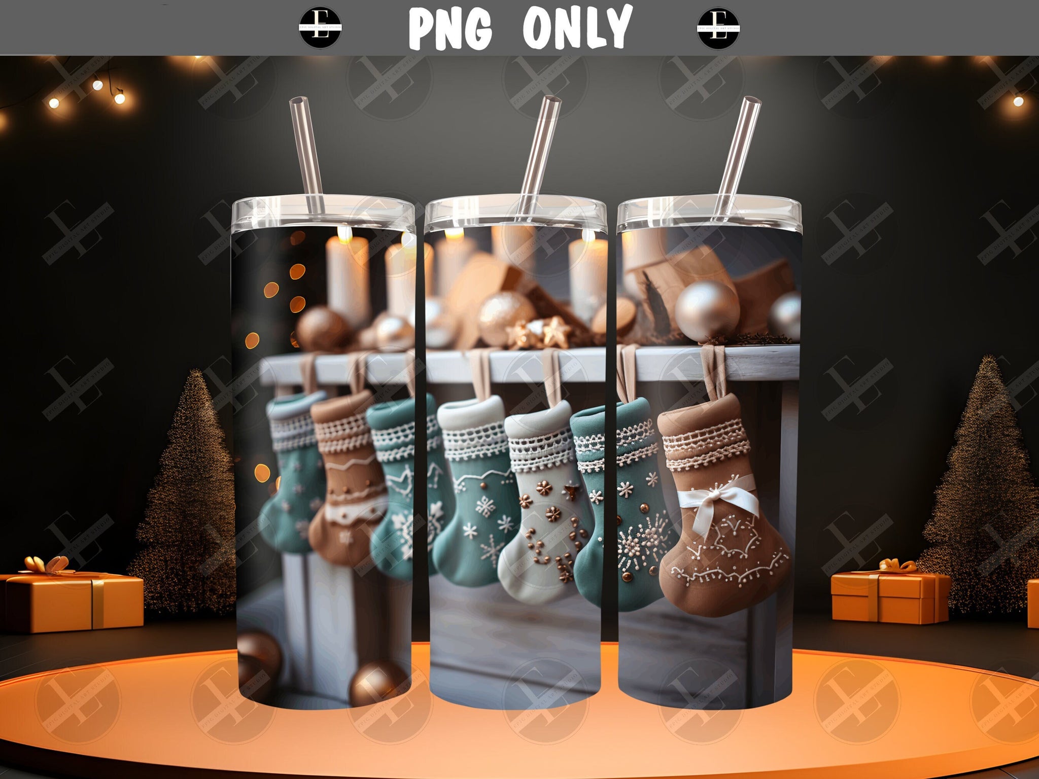 3d christmas tumbler wrap, christmas stockings tumbler wrap for sublimation 20 oz