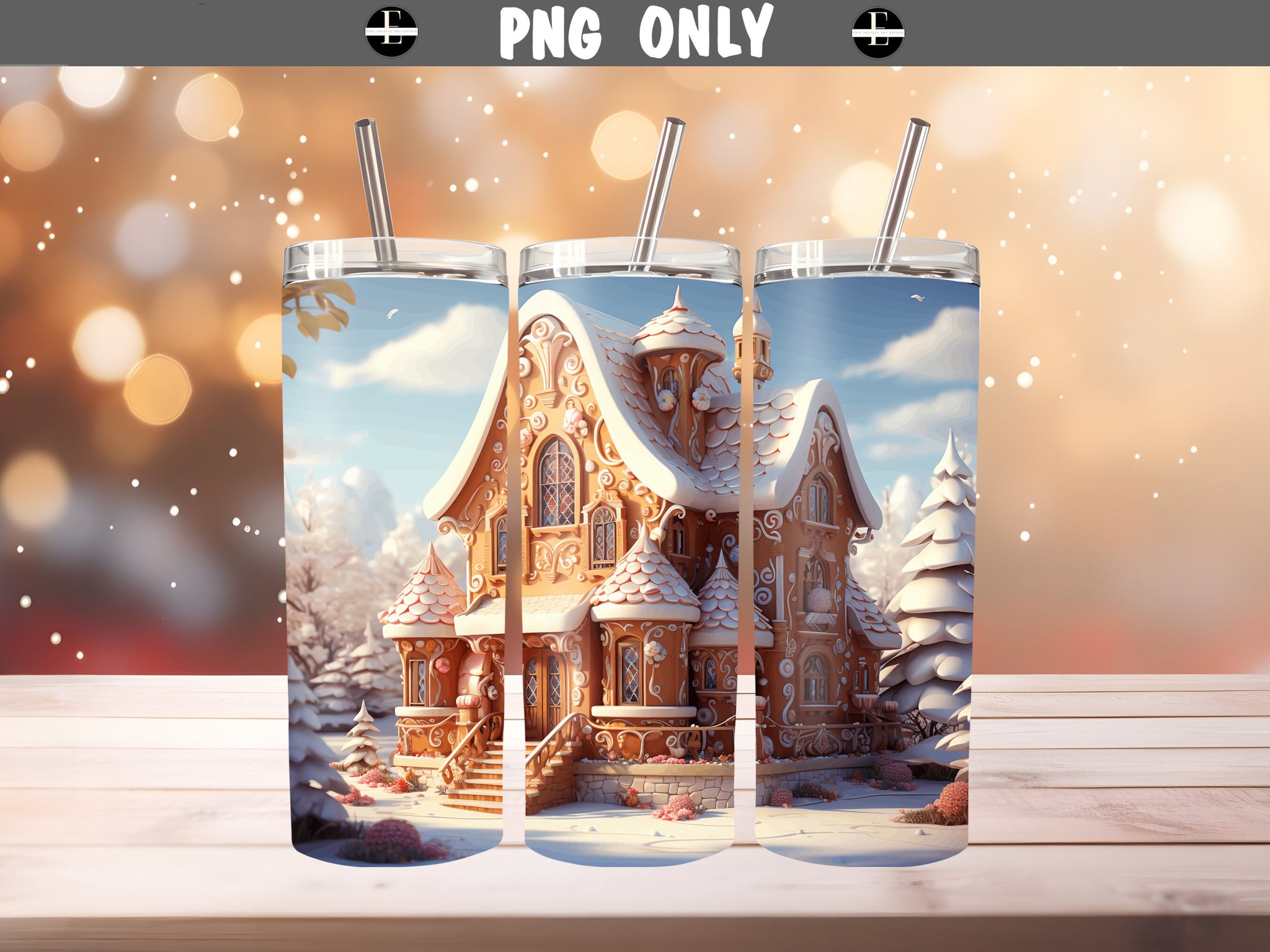 3D Tumbler Wraps - Gingerbread House Tumbler Wraps - Skinny Tumbler Wrap Design - Sublimation Designs Straight & Tapered - Instant Download