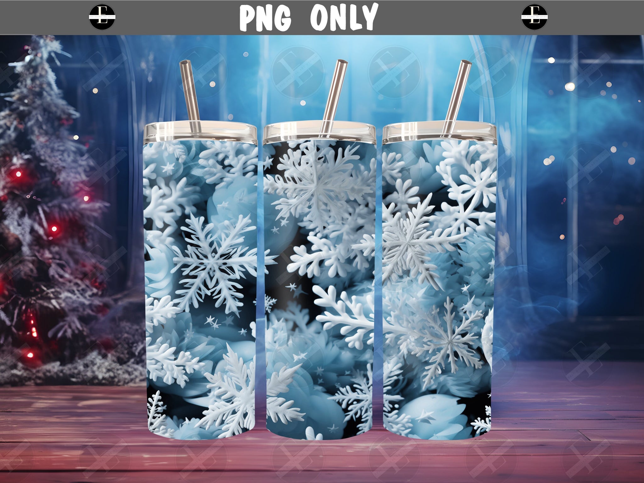 Christmas Snowflakes Skinny Tumbler Design - 3d Winter Tumbler Wraps - Tumbler Sublimation Designs Straight & Tapered - Instant Download
