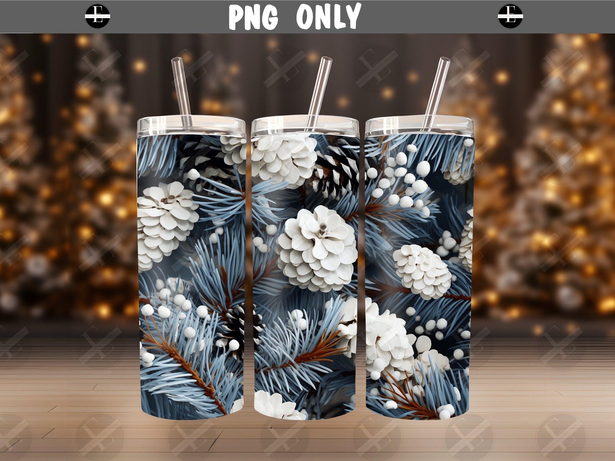 Christmas Pine Cones Skinny Tumbler Design - Christmas Tumbler Wraps - Tumbler Sublimation Designs Straight & Tapered - Instant Download