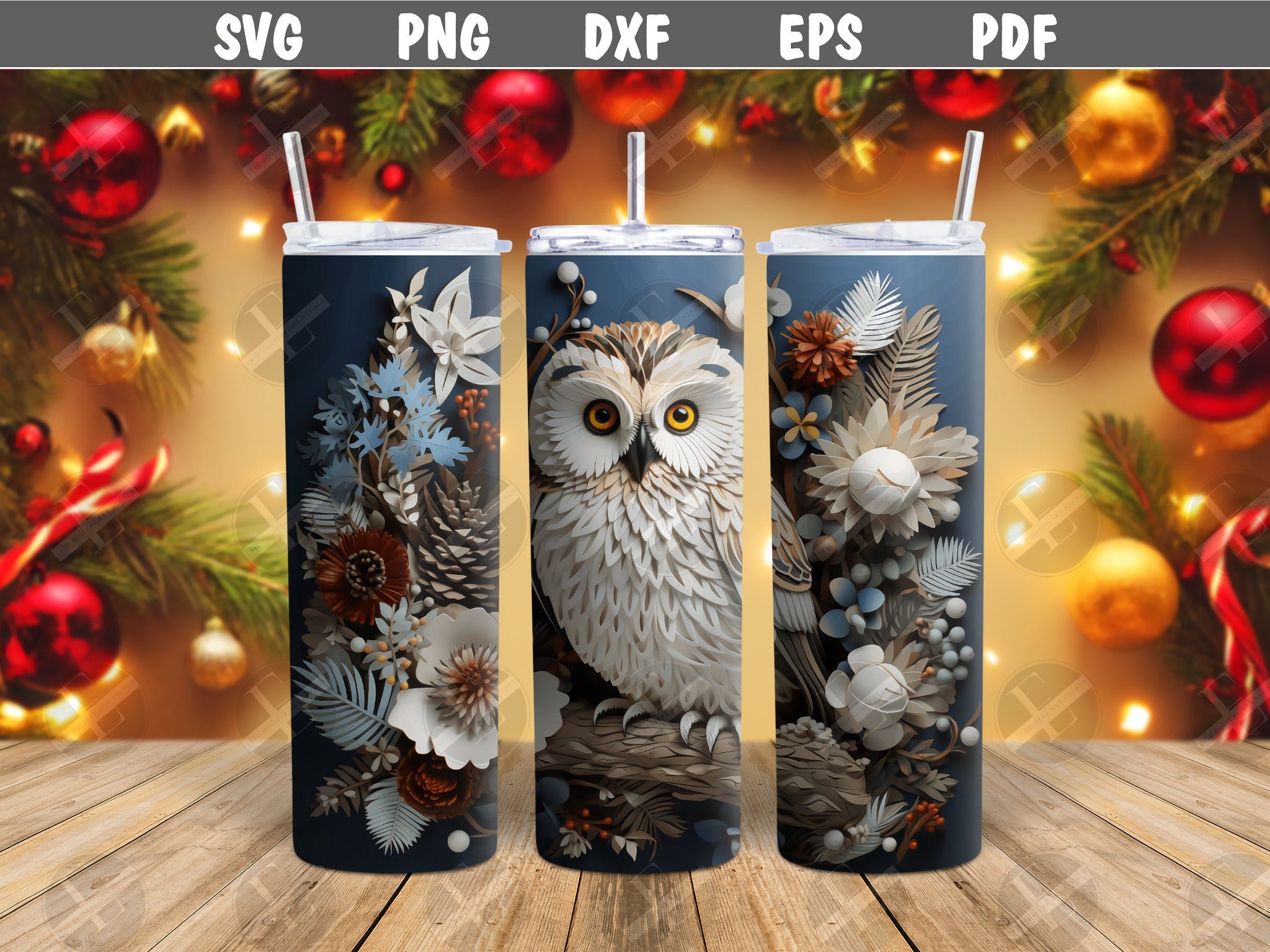 winter owl tumbler wrap, owl skinny tumbler design