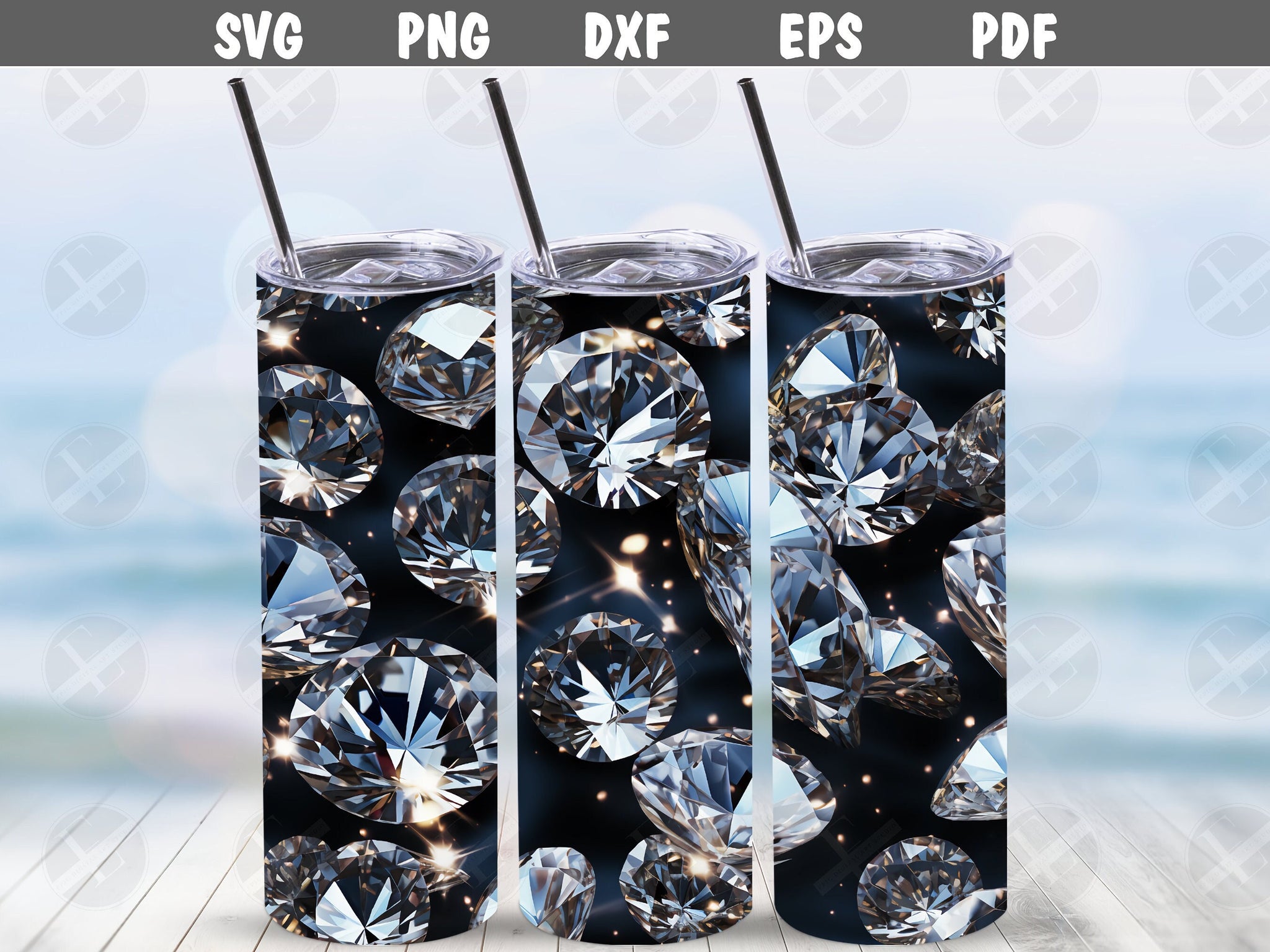 3D Tumbler Wraps - 3D Skinny Tumbler Wrap Pretty Diamonds Design - Ideal Tumbler Sublimation Designs Straight & Tapered - Instant Download