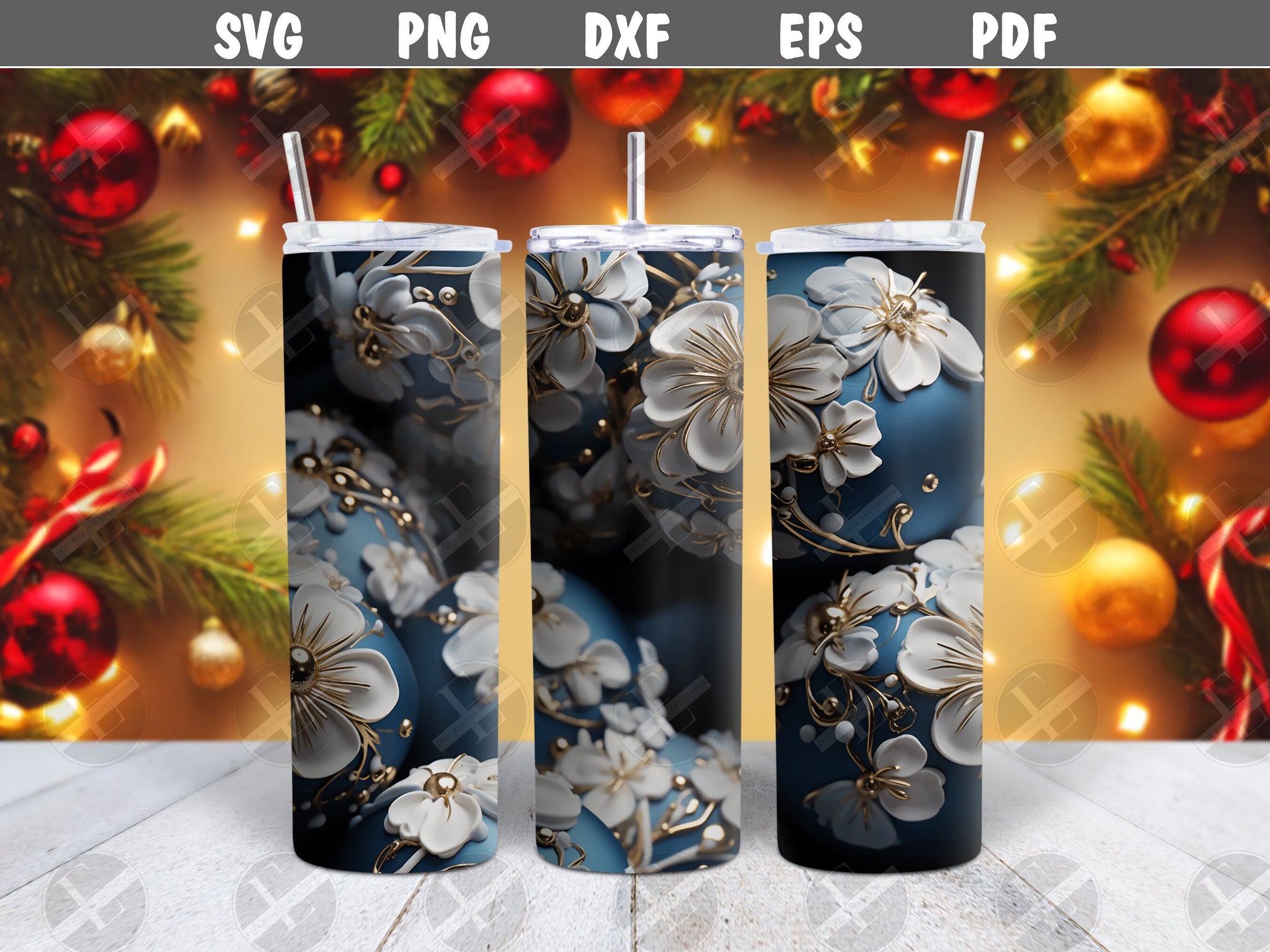 Christmas Tumbler Wraps - 3D Tumbler Wraps - Ornaments Skinny Tumbler Wrap - Tumbler Sublimation Straight & Tapered - Instant Download
