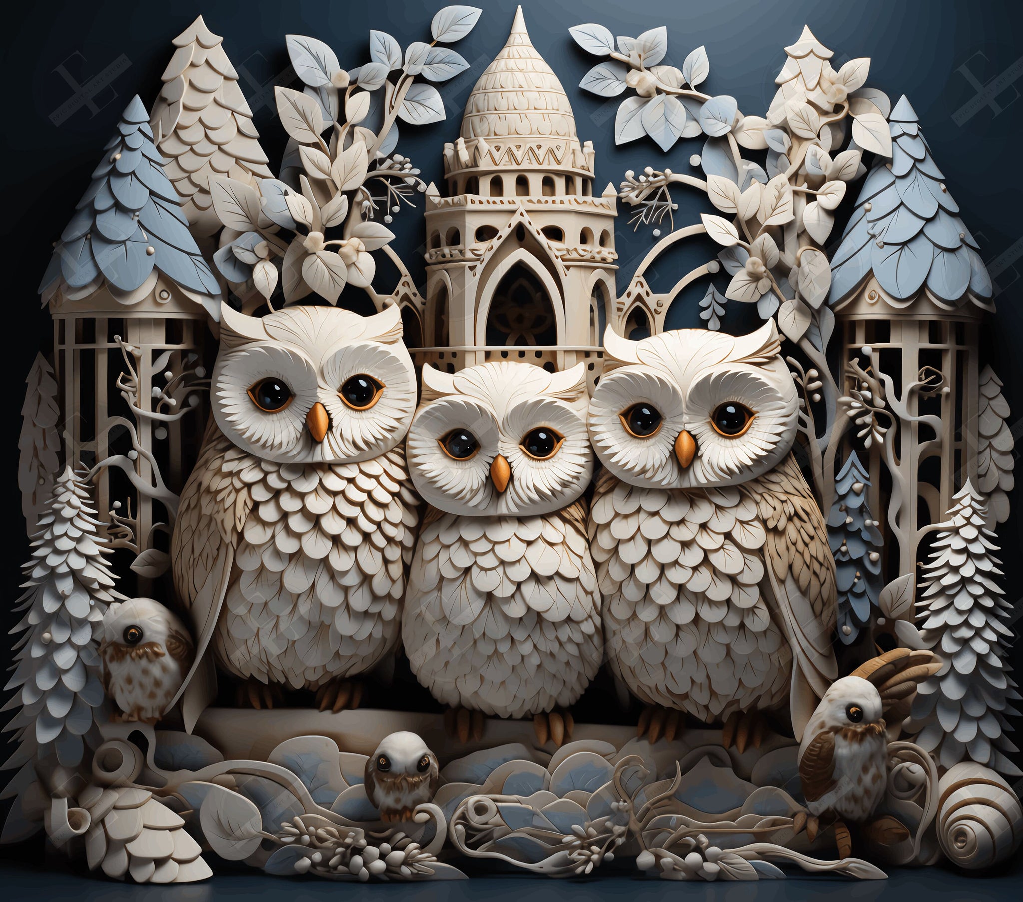 3D Winter Owl Siblings Skinny Tumbler Wrap Design - 3D Tumbler Wraps - Tumbler Sublimation Designs Straight & Tapered - Instant Download