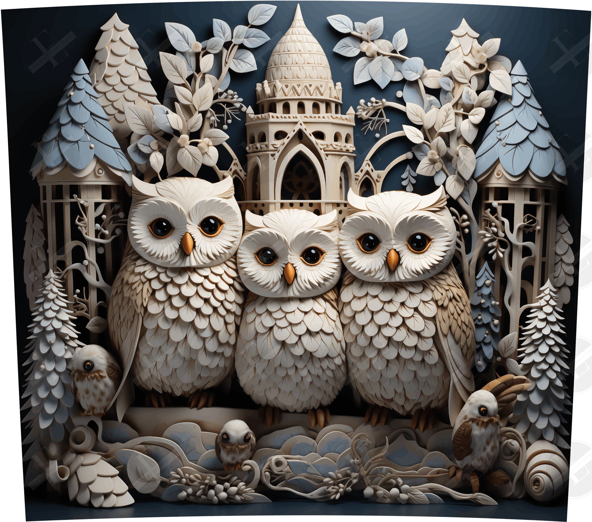 3D Tumbler Wraps - 3D Winter Owl Siblings Skinny Tumbler Wrap Design - Tumbler Sublimation Designs Straight & Tapered - Instant Download