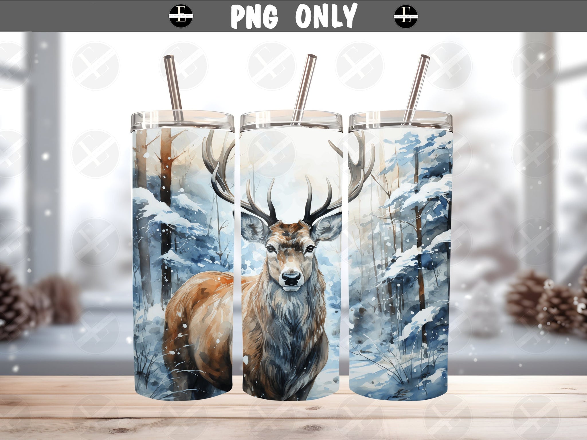 Christmas Tumbler Wraps - Reindeer Tumbler Wrap - Ideal Tumbler Sublimation Designs Straight & Tapered - Instant Download