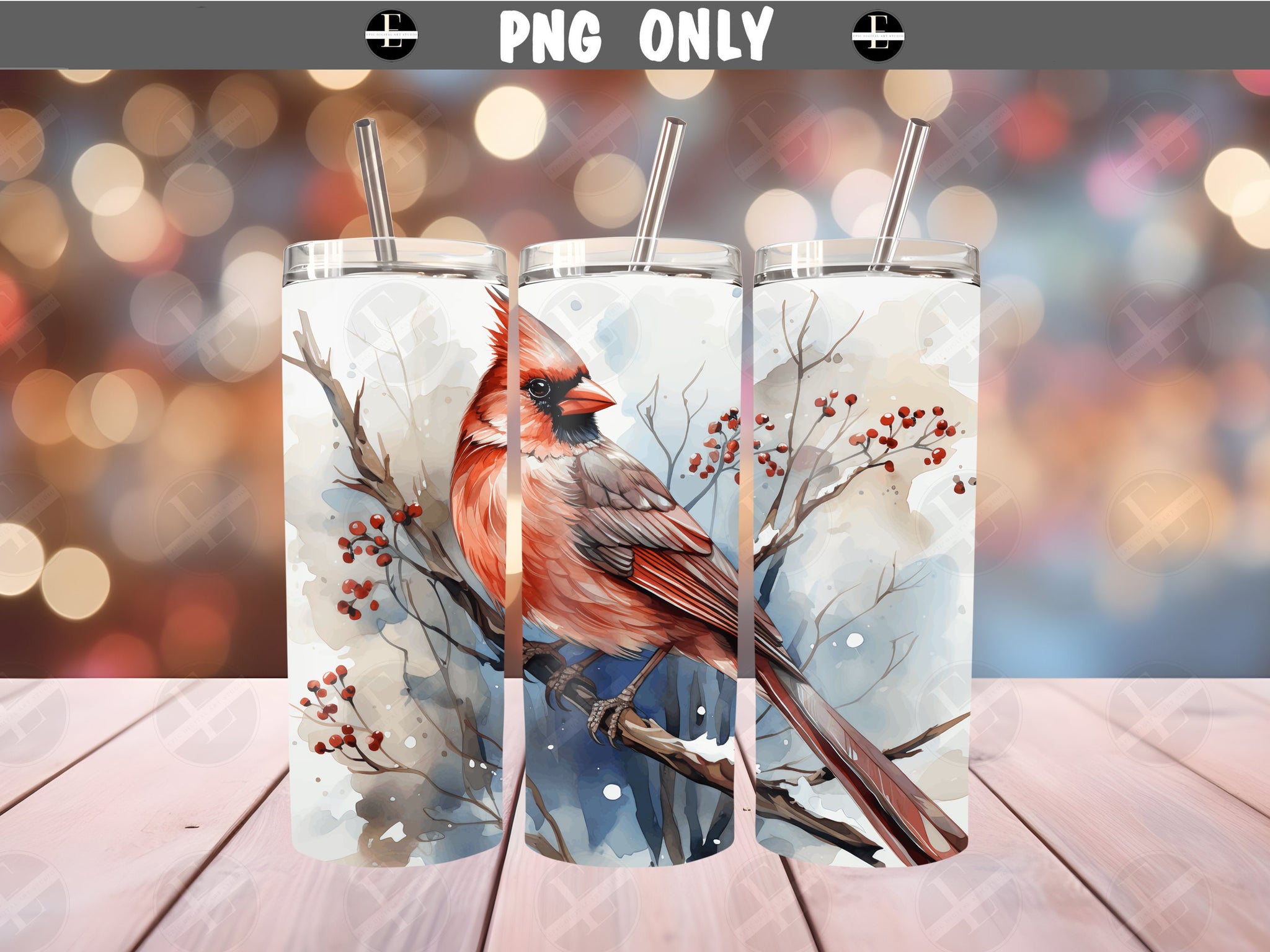 Cardinal Bird Skinny Tumbler Wrap Design - Christmas Tumbler Wraps - Ideal Tumbler Sublimation Designs Straight & Tapered - Instant Download