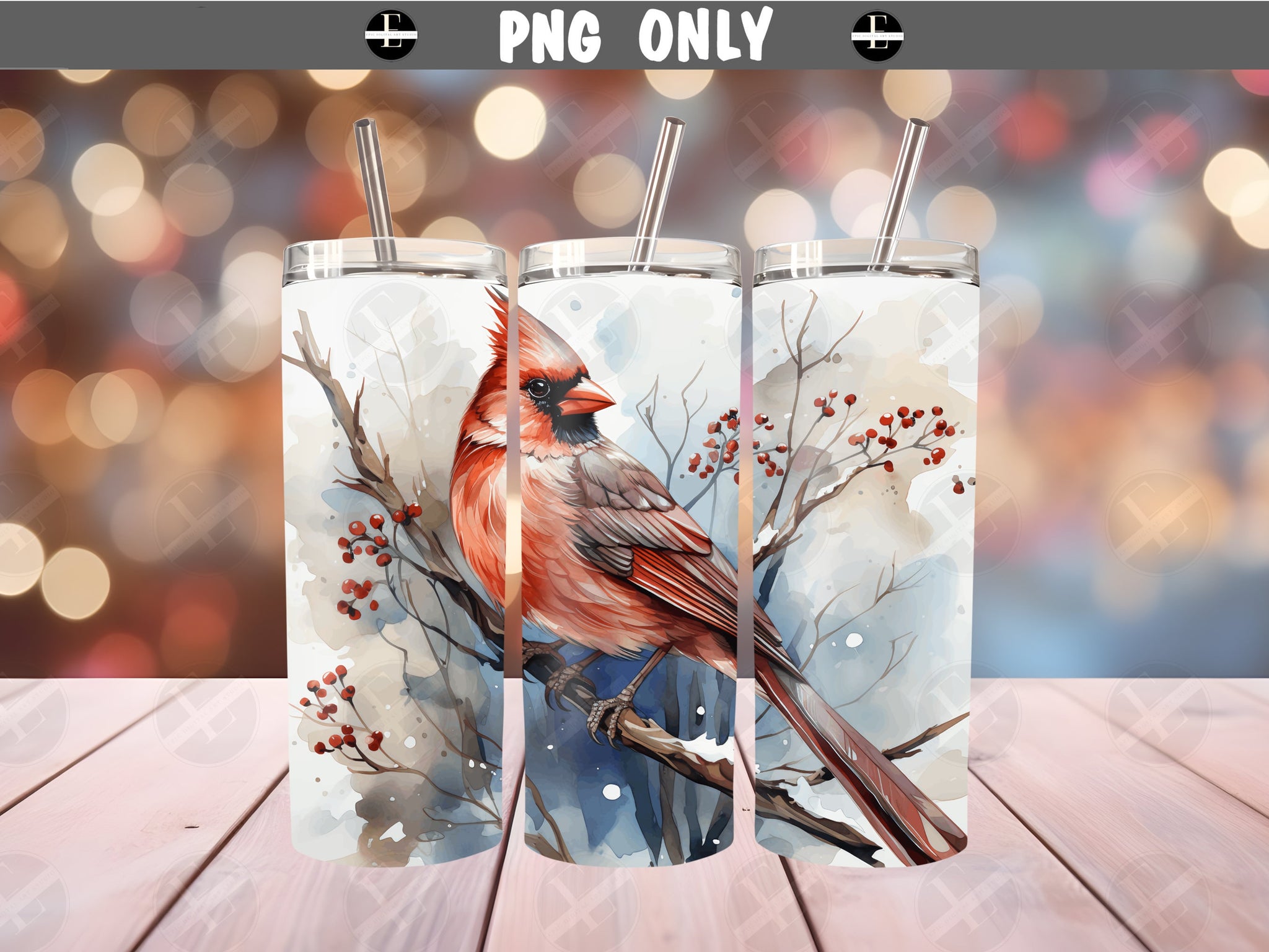 Christmas Tumbler Wraps - Cardinal Bird Skinny Tumbler Wrap Design - Ideal Tumbler Sublimation Designs Straight & Tapered - Instant Download