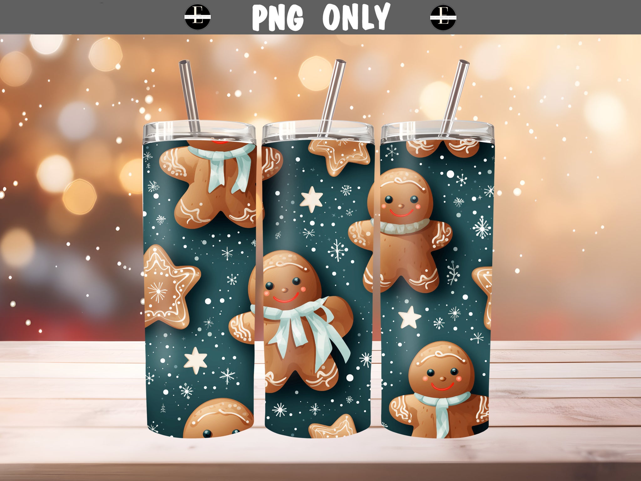 Christmas Tumbler Wraps - Gingerbread Man Skinny Tumbler Wrap Design - Tumbler Sublimation Designs Straight & Tapered - Instant Download