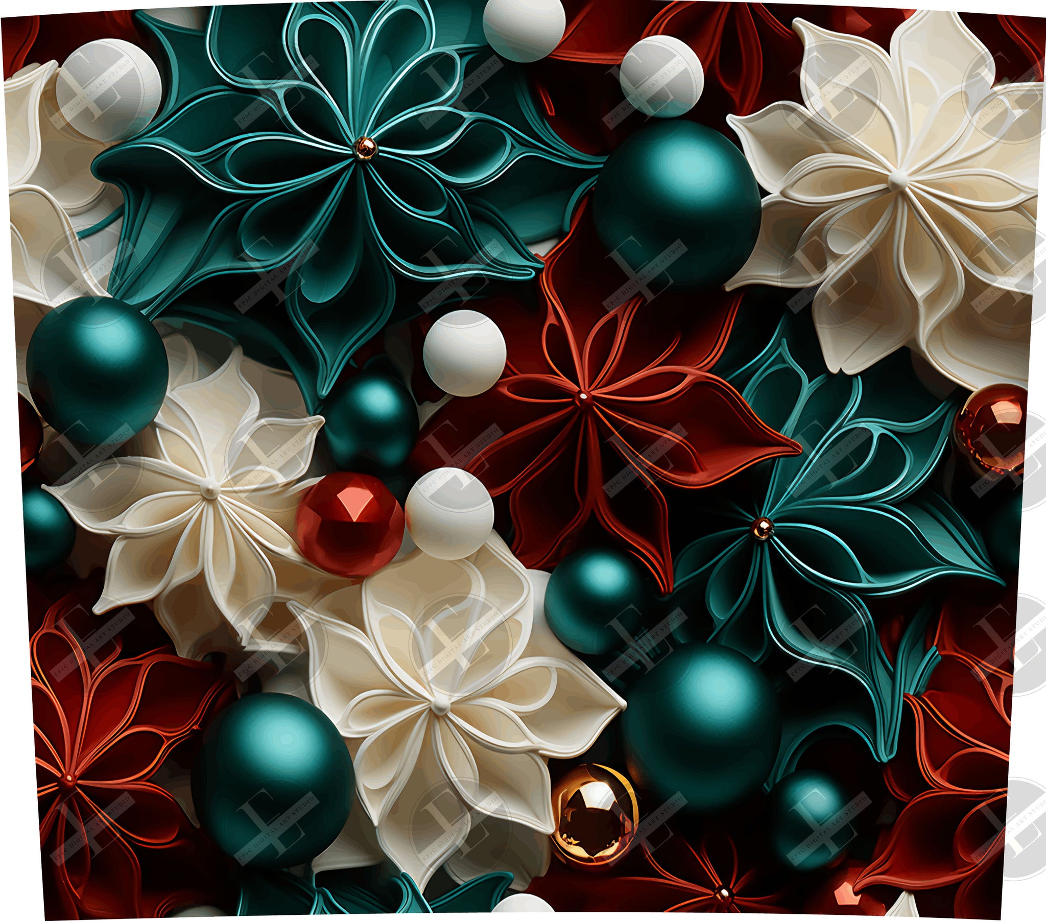 3D Winter Christmas Flowers Skinny Tumbler Design - 3d Tumbler Wraps - Tumbler Sublimation Designs Straight & Tapered - Instant Download
