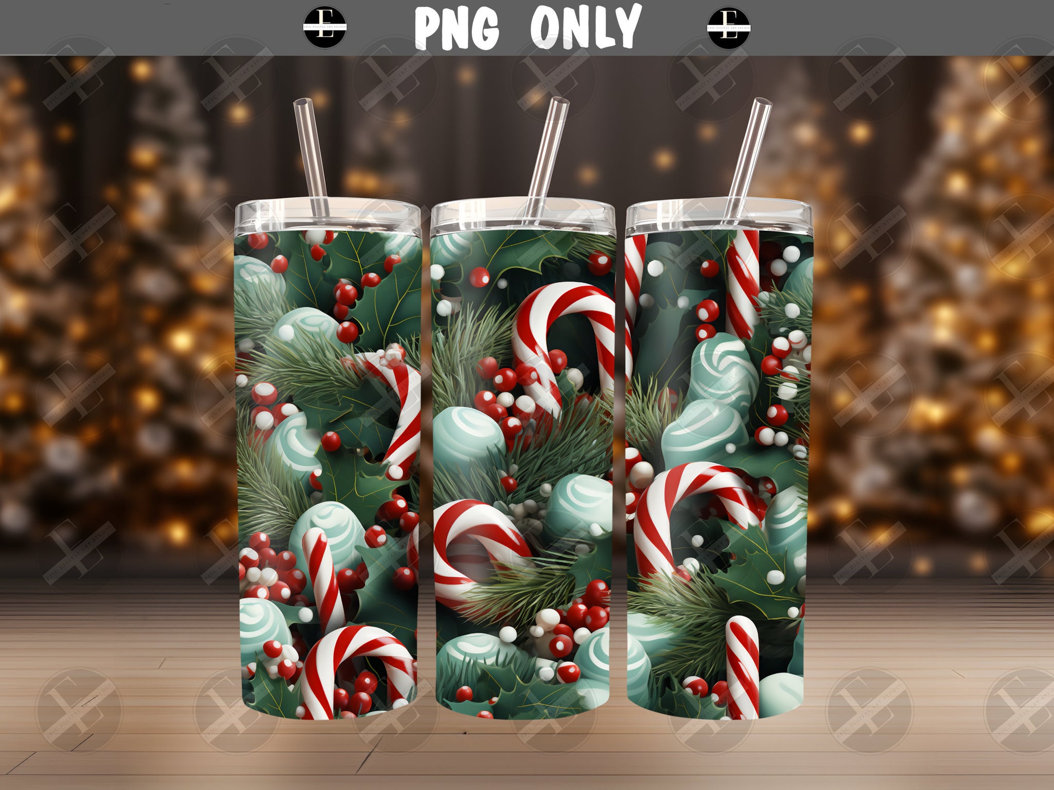 Christmas Candy Canes Tumbler Wraps - PNG Tumbler Wraps - Skinny Tumbler Wrap - Sublimation Designs Straight & Tapered - Instant Download