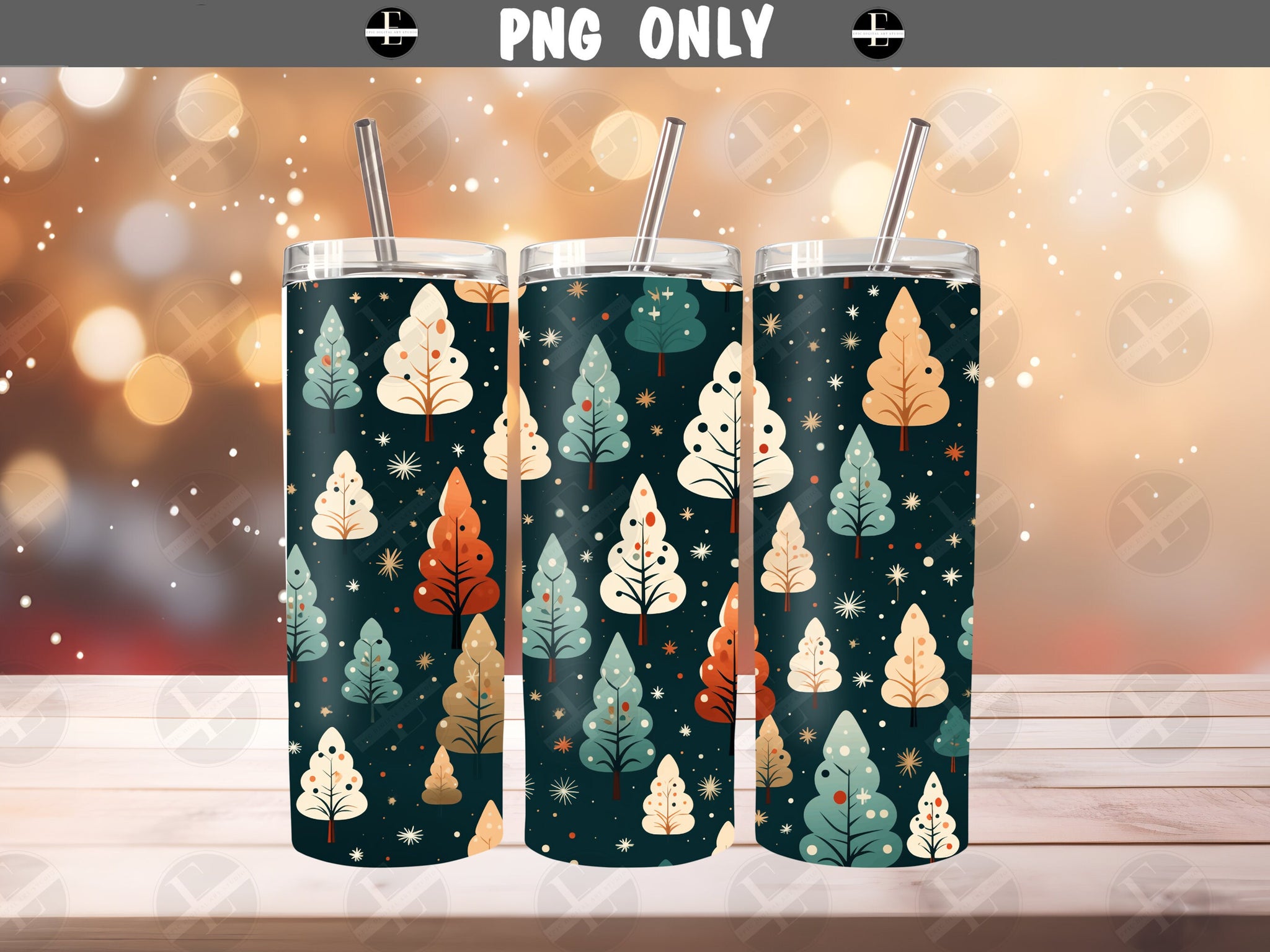 Tumbler Wraps - Winter Christmas Trees Skinny Tumbler Design - Tumbler Sublimation Designs Straight & Tapered - Instant Download