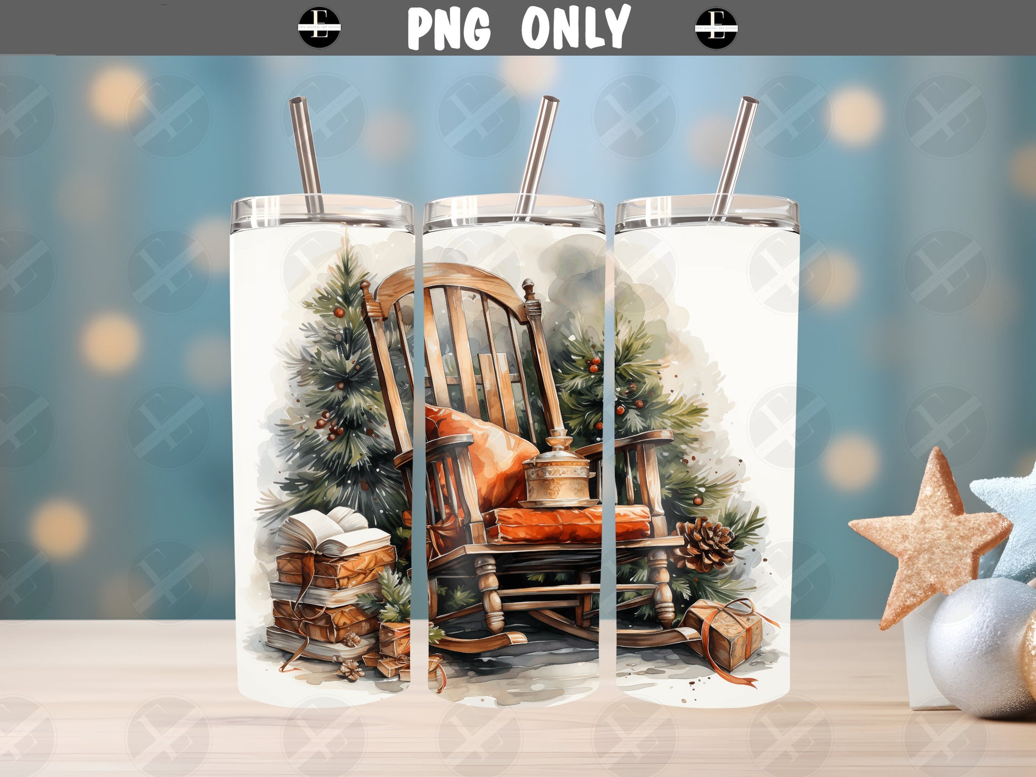 Rocking Chair Tumbler Wrap - Christmas Tumbler Wraps - Ideal Tumbler Sublimation Designs Straight & Tapered - Instant Download