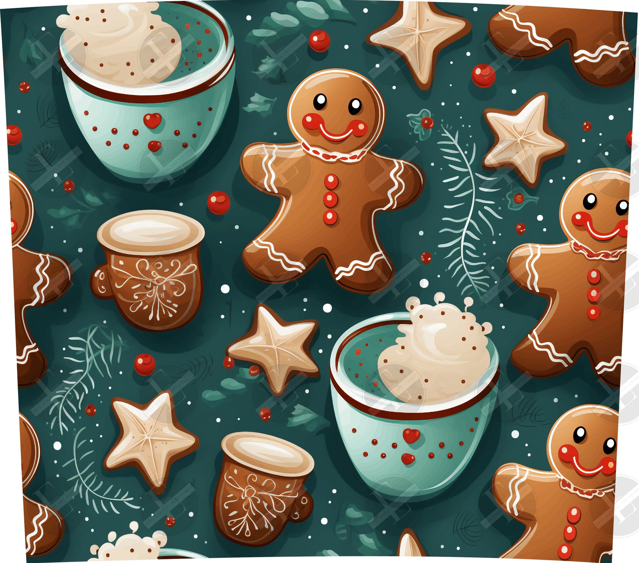 Christmas Tumbler Wraps - Gingerbread Man 2 Skinny Tumbler Wrap Design - Tumbler Sublimation Designs Straight & Tapered - Instant Download