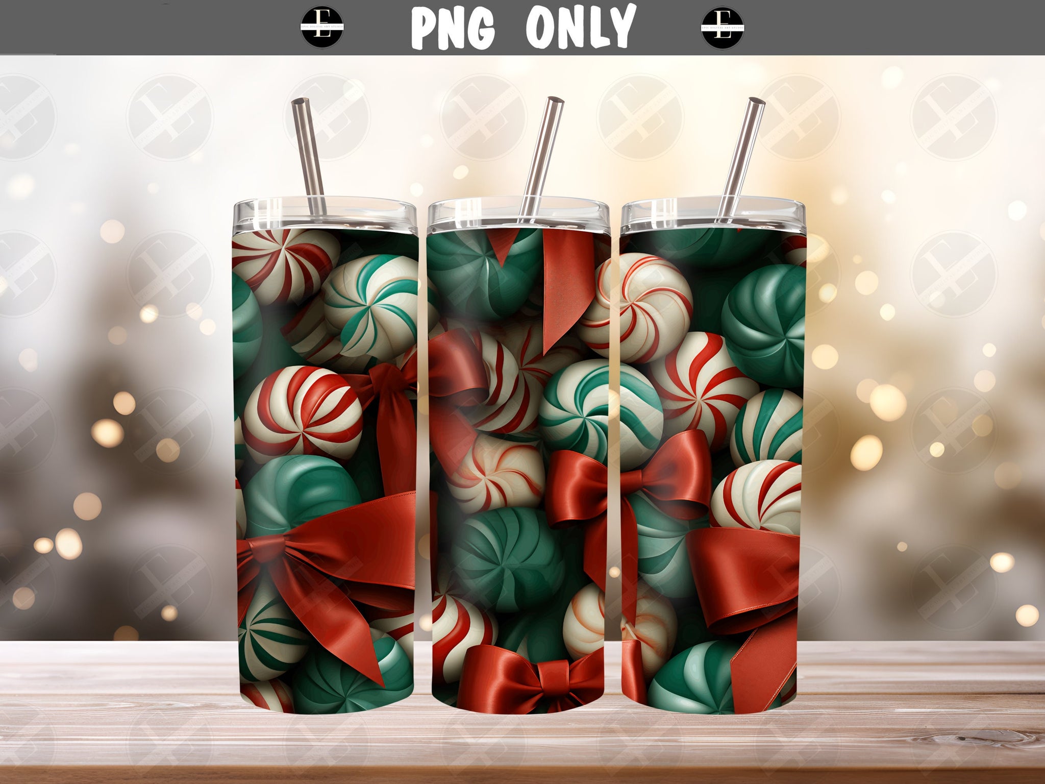 Christmas Tumbler Wrap - 3D Tumbler Wraps - Christmas Candy Wrap Design - Tumbler Sublimation Designs Straight & Tapered - Instant Download