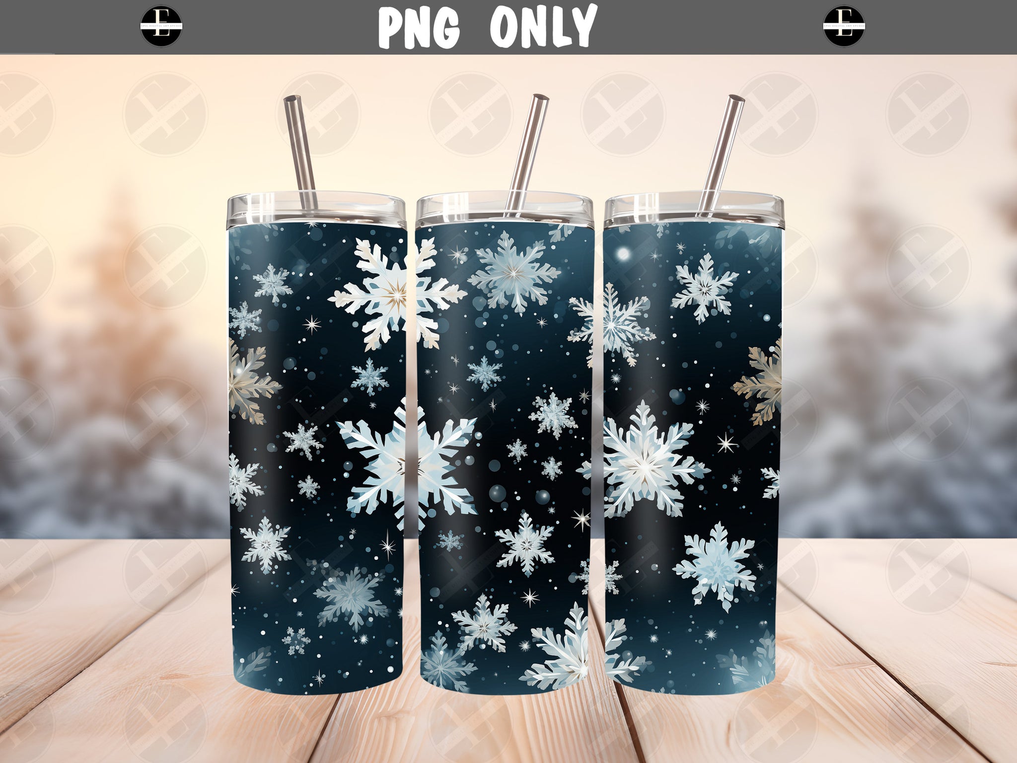 3D Winter Christmas Snowflakes Skinny Tumbler Design - 3d Tumbler Wraps - Tumbler Sublimation Designs Straight & Tapered - Instant Download