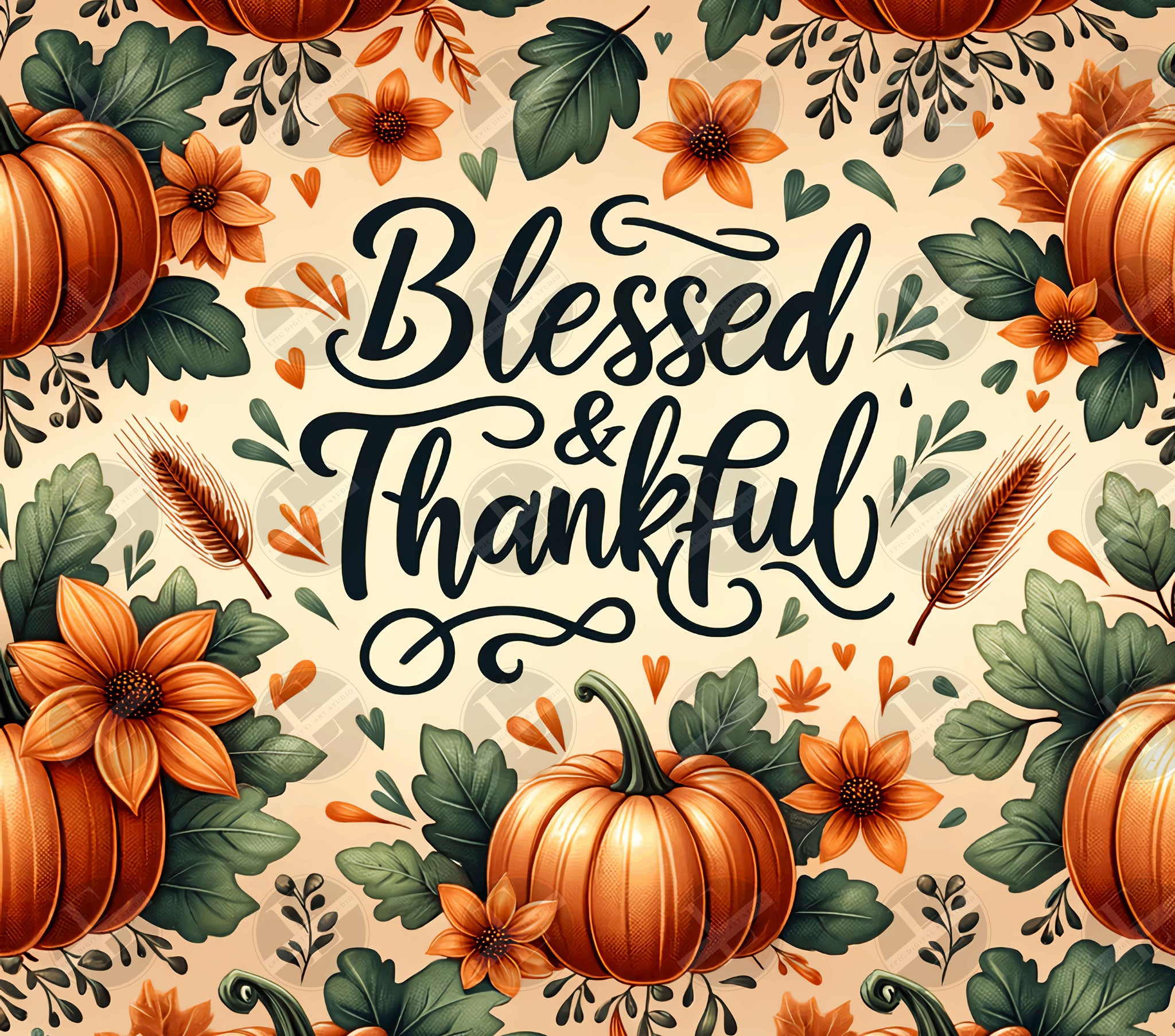 Thanksgiving Tumbler Wraps - Blessed & Thankful Tumbler Wrap Design - Tumbler Sublimation Designs Straight and Tapered - Instant Download