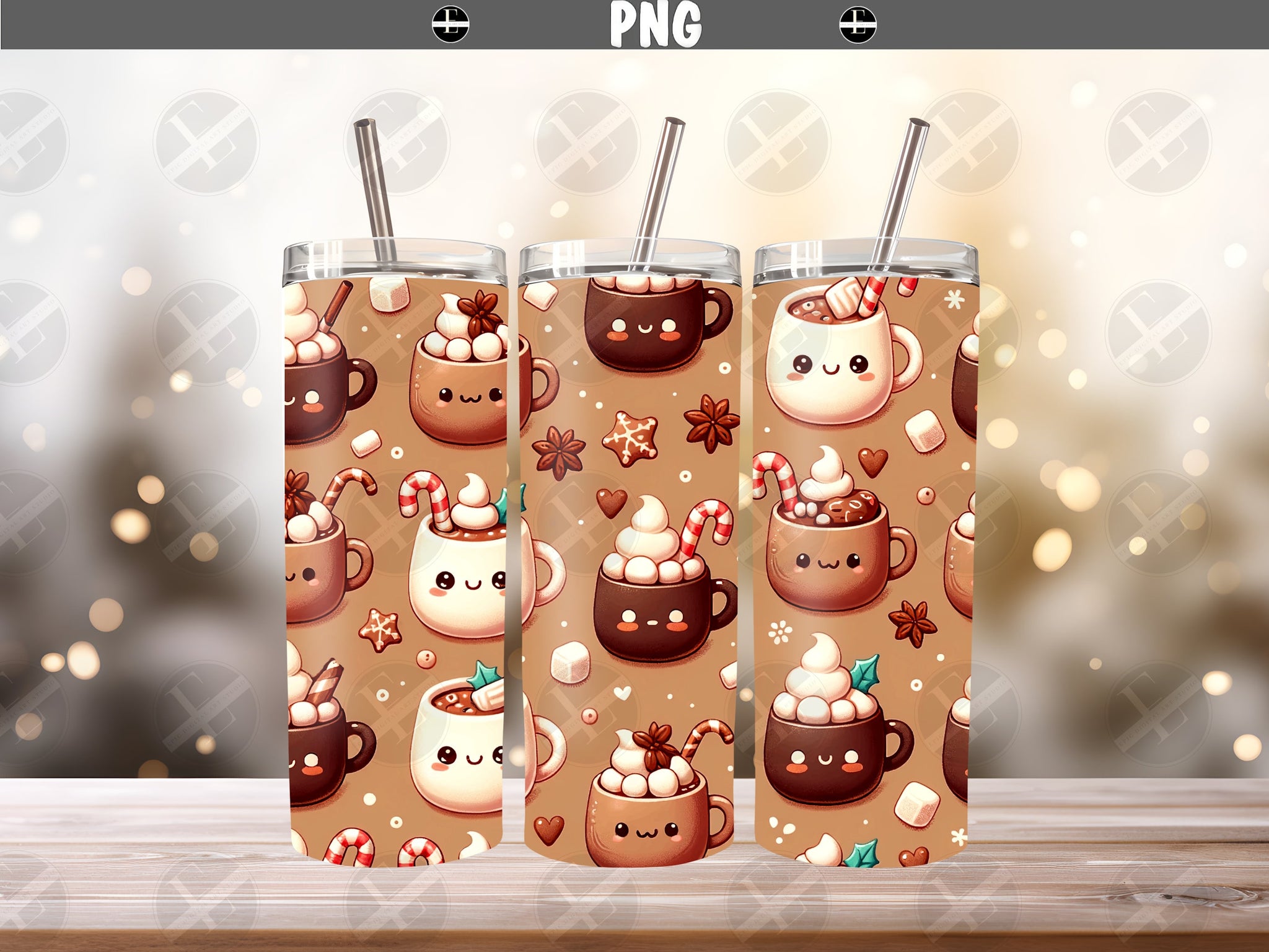 Hot Chocolate Skinny Tumbler Wrap Design - Christmas Tumbler Wraps - Tumbler Sublimation Designs Straight & Tapered - Instant Download