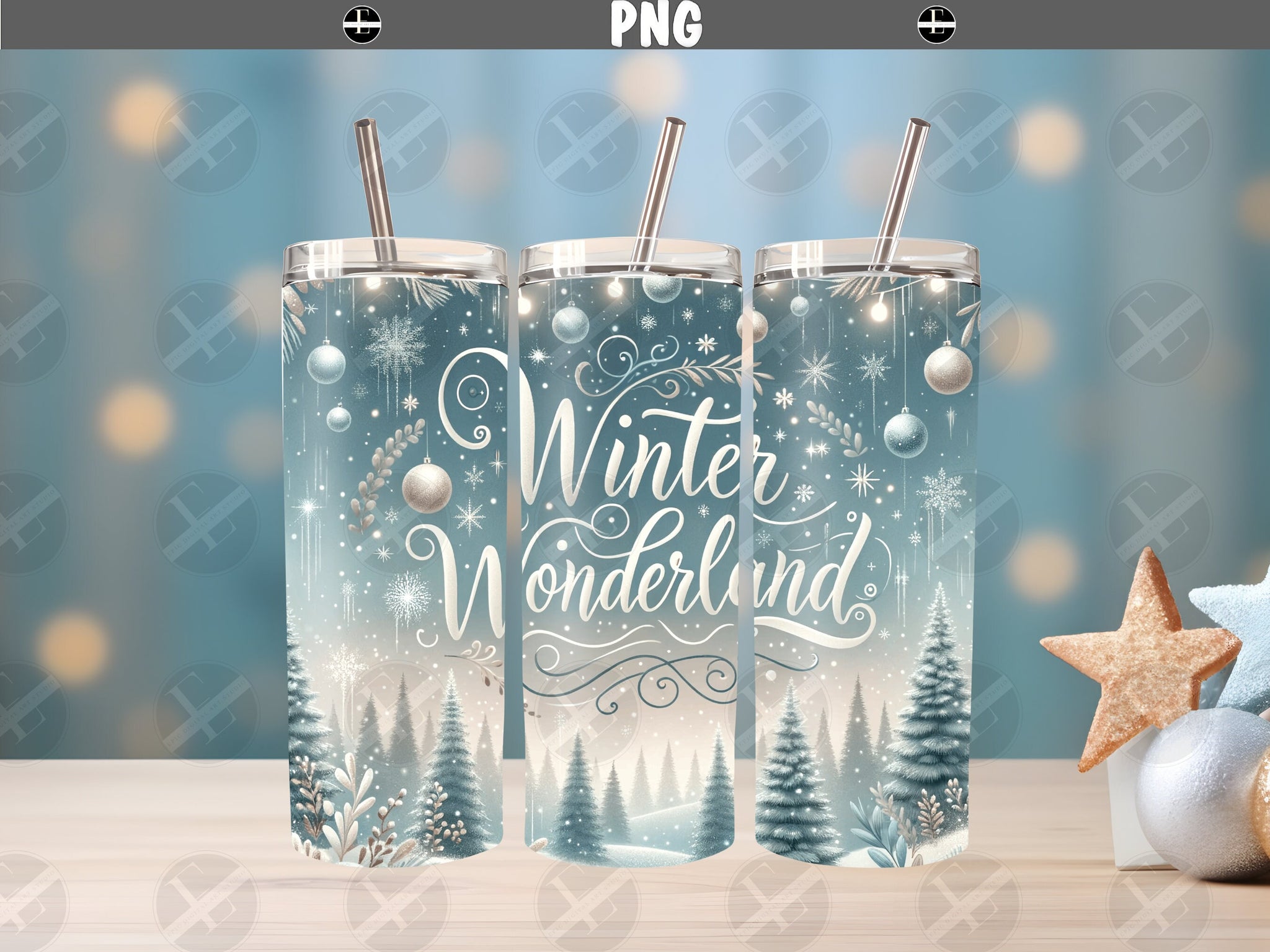 Christmas Tumbler Wraps - Winter Wonderland Skinny Tumbler Design - Tumbler Sublimation Designs Straight & Tapered - Instant Download