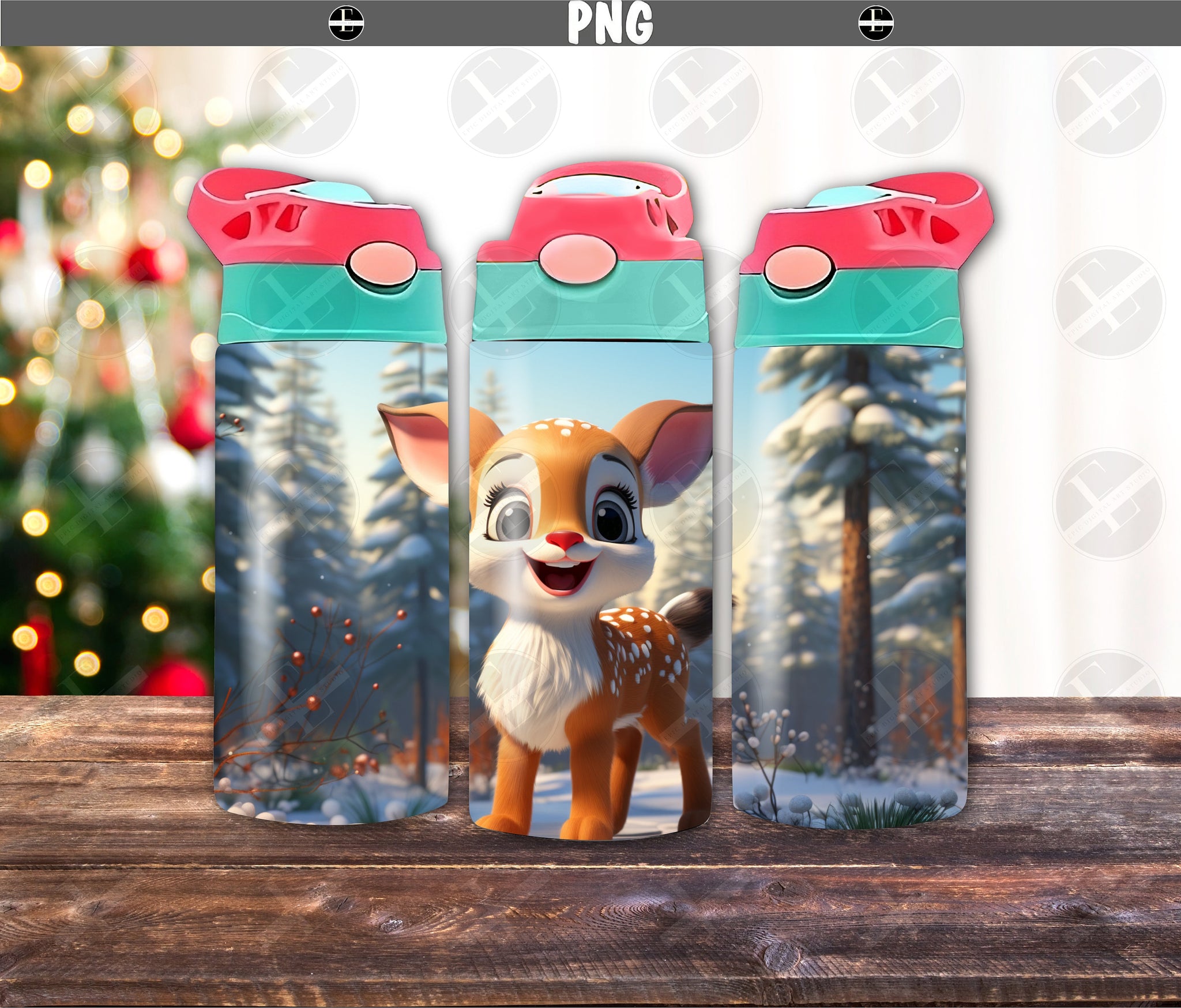 3D Kids Sippy Cup Tumbler Wraps - Rudolph Christmas 12 oz Tumbler Wrap - Sublimation PNG - Commercial Use - Instant Download