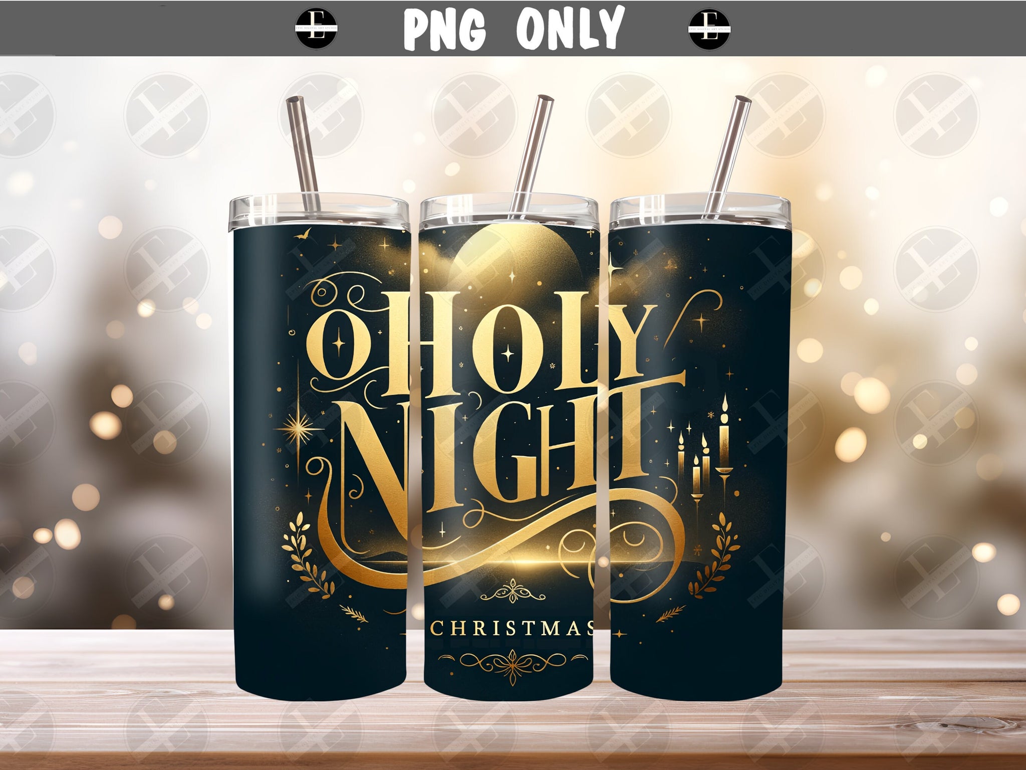 Christmas Tumbler Wraps - O Holy Night Skinny Tumbler Design - Tumbler Sublimation Designs Straight & Tapered - Instant Download