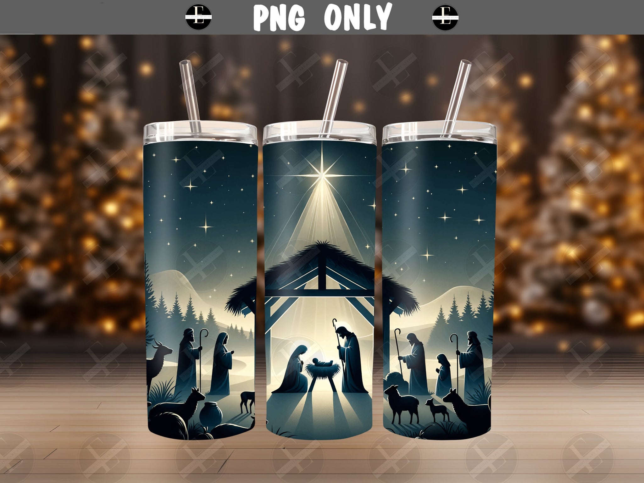 Nativity Scene Skinny Tumbler Design - Christmas Tumbler Wraps - Tumbler Sublimation Designs Straight & Tapered - Instant Download