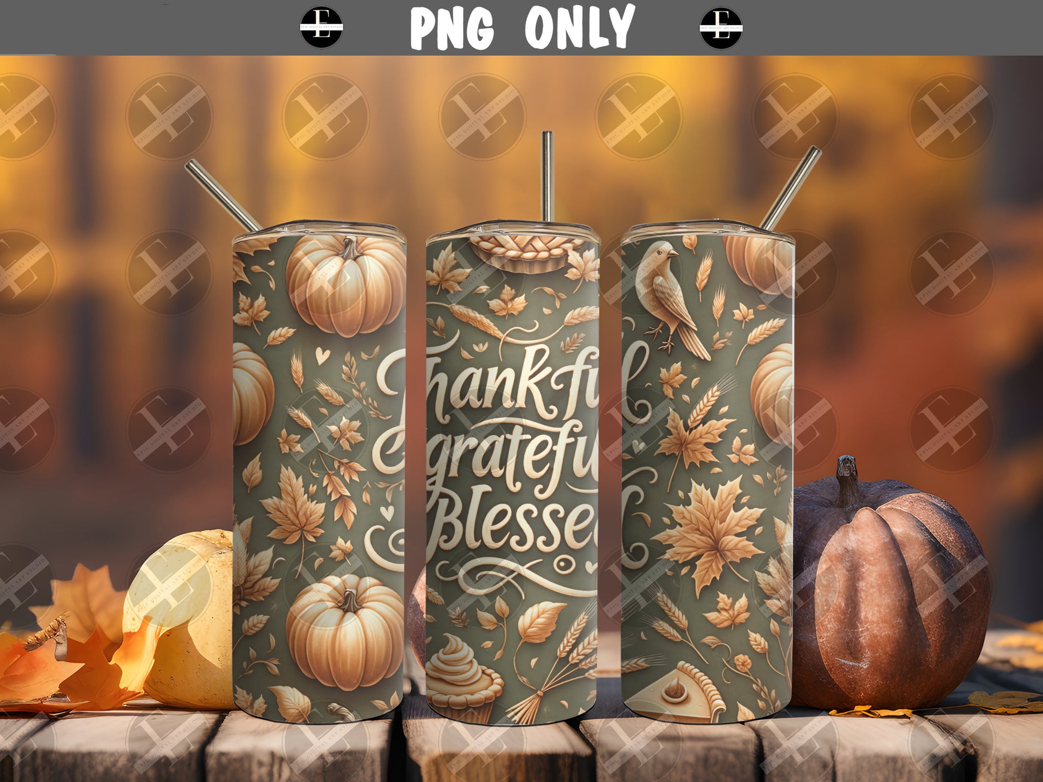 Thanksgiving Tumbler Wraps - Thankful Grateful Blessed Tumbler Design - Tumbler Sublimation Designs Straight & Tapered - Instant Download