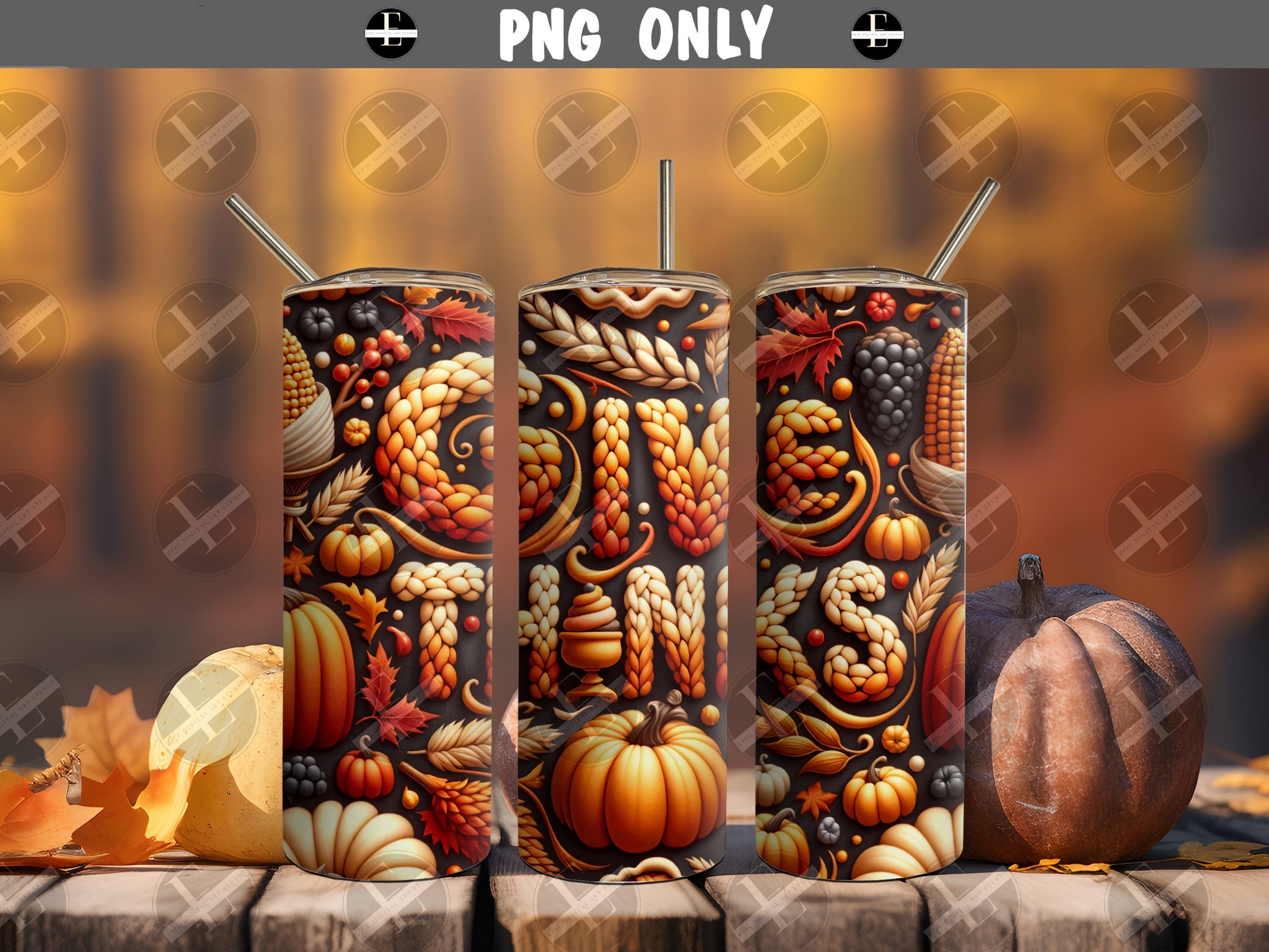 Give Thanks Tumbler Wrap Design - Thanksgiving Tumbler Wraps - Tumbler Sublimation Designs Straight and Tapered - Instant Download