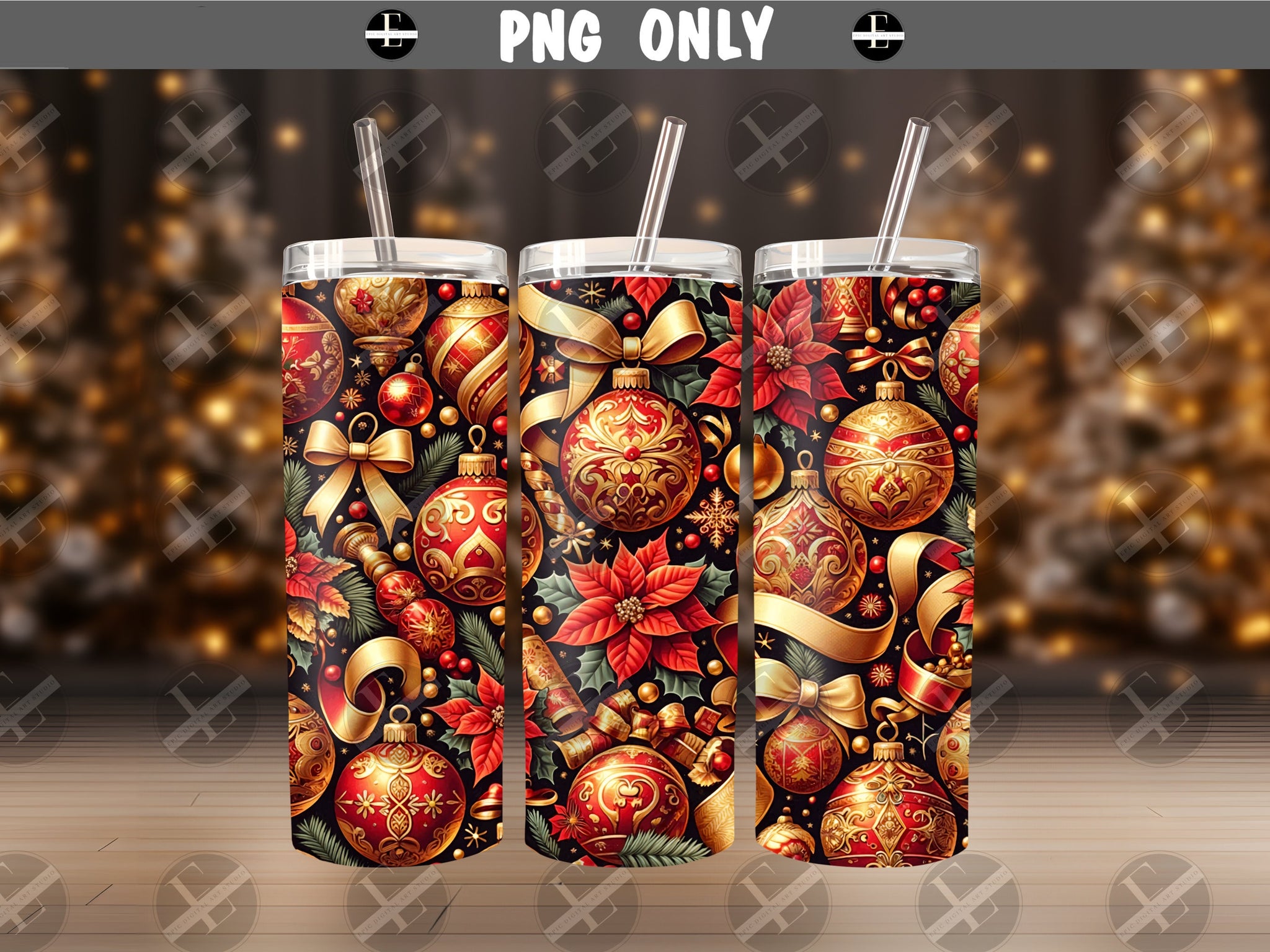 Christmas Tumbler Wraps - Ornaments Skinny Tumbler Design - Tumbler Sublimation Designs - Straight & Tapered - Instant Download