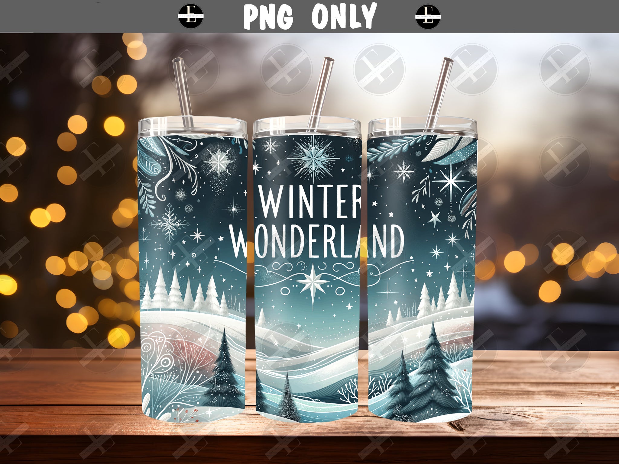Christmas Tumbler Wraps - Winter Wonderland Skinny Tumbler Design - Tumbler Sublimation Designs Straight & Tapered - Instant Download