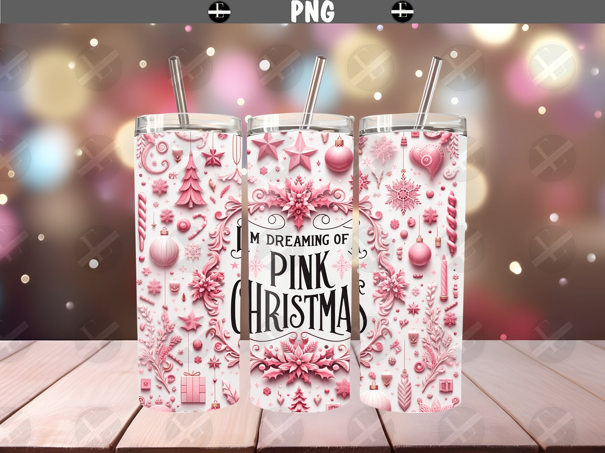 3D Christmas Tumbler Wrap - I'm Dreaming of a Pink Christmas Skinny Tumbler Wrap - Tumbler Sublimation Straight & Tapered - Instant Download