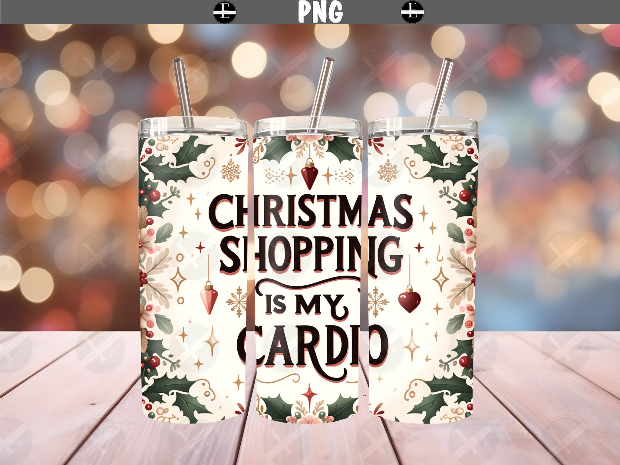 Christmas Tumbler Wraps - Shopping is my Cardio Skinny Tumbler Design - Tumbler Sublimation Designs Straight & Tapered - Instant Download