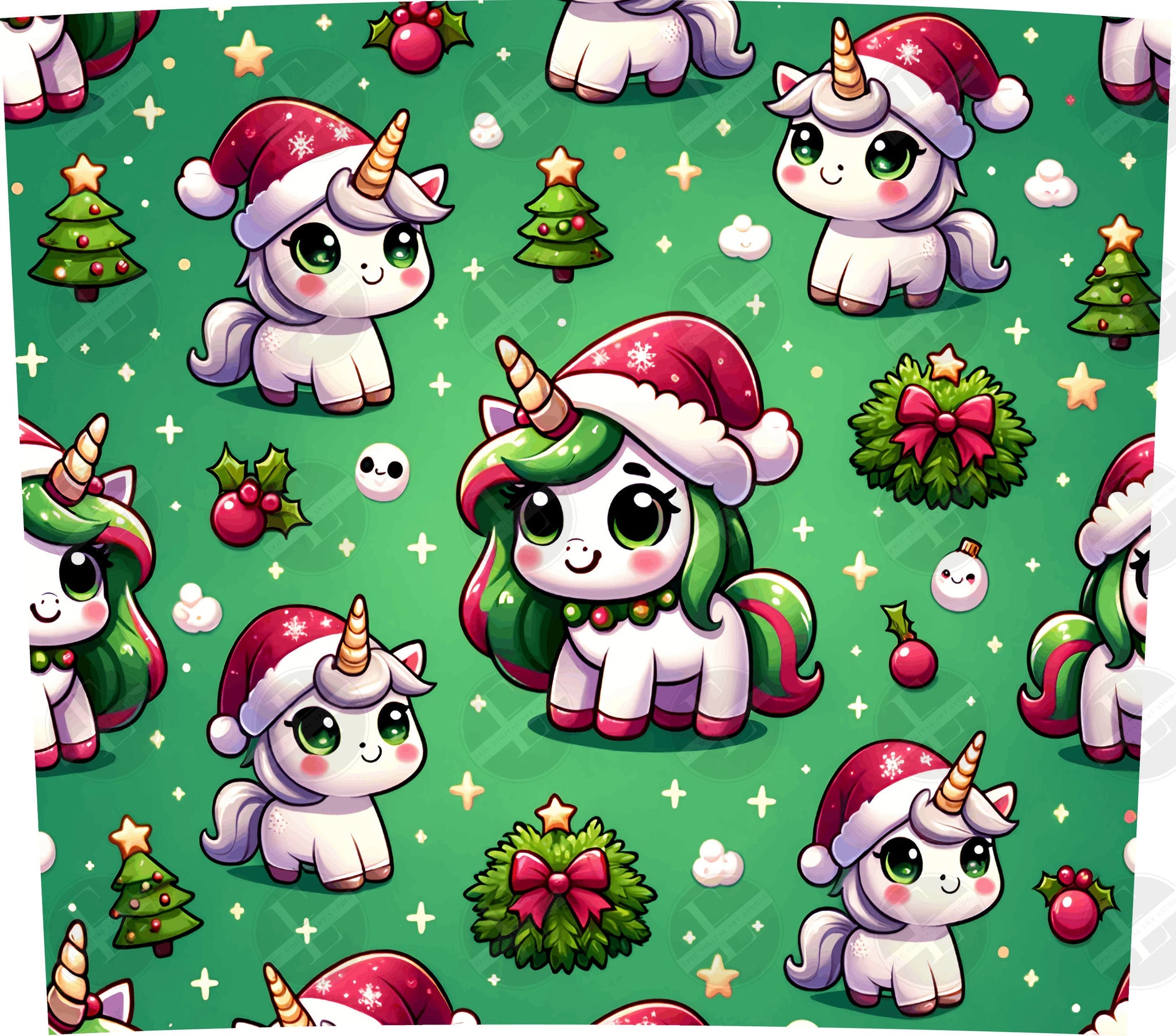 Christmas Tumbler Wraps - Christmas Cartoon Unicorn Skinny Tumbler Wrap - Tumbler Sublimation Designs Straight & Tapered - Instant Download